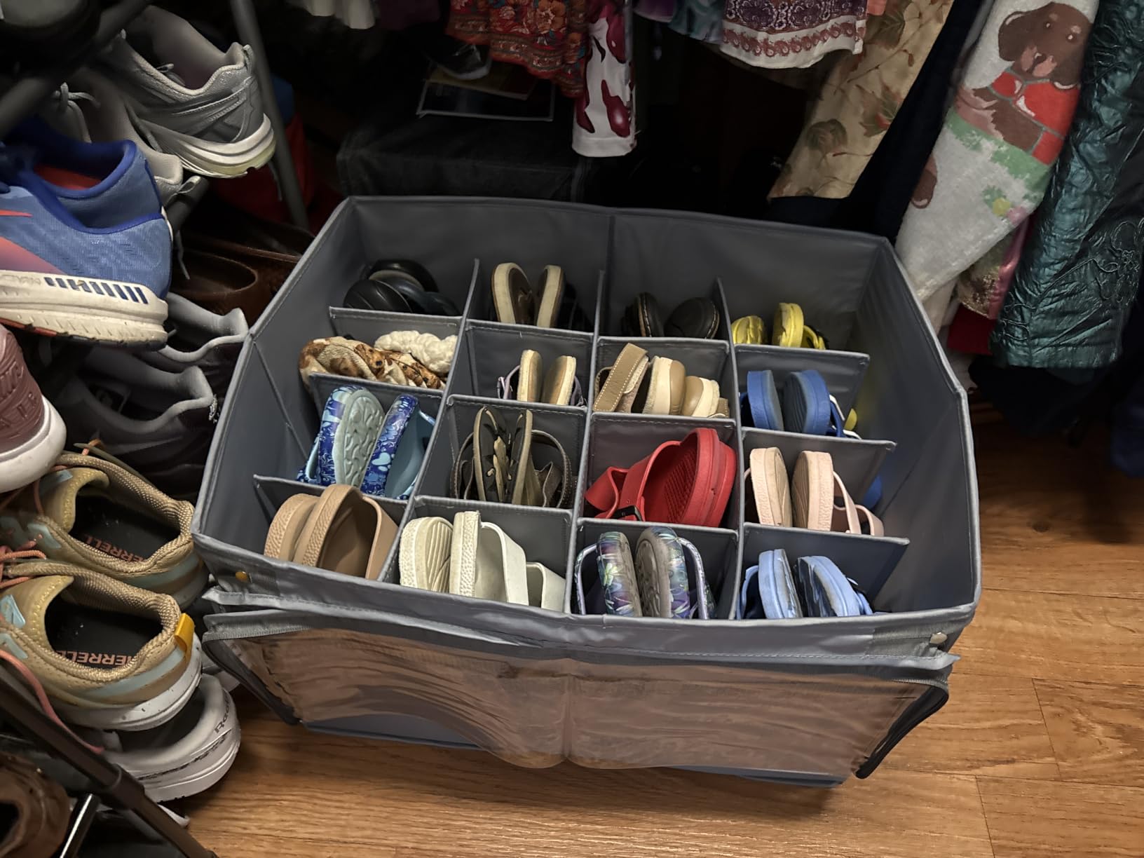 LUVHOMEE Shoe Organizer for Closet, Fits 16 Pairs, Large Shoe Box Storage Containers, Clear Foldable Shoe Storage Bins w/Bottom Support, Space Saving Shoes Holder w/Reinforced Handles, Gray customer photo 1