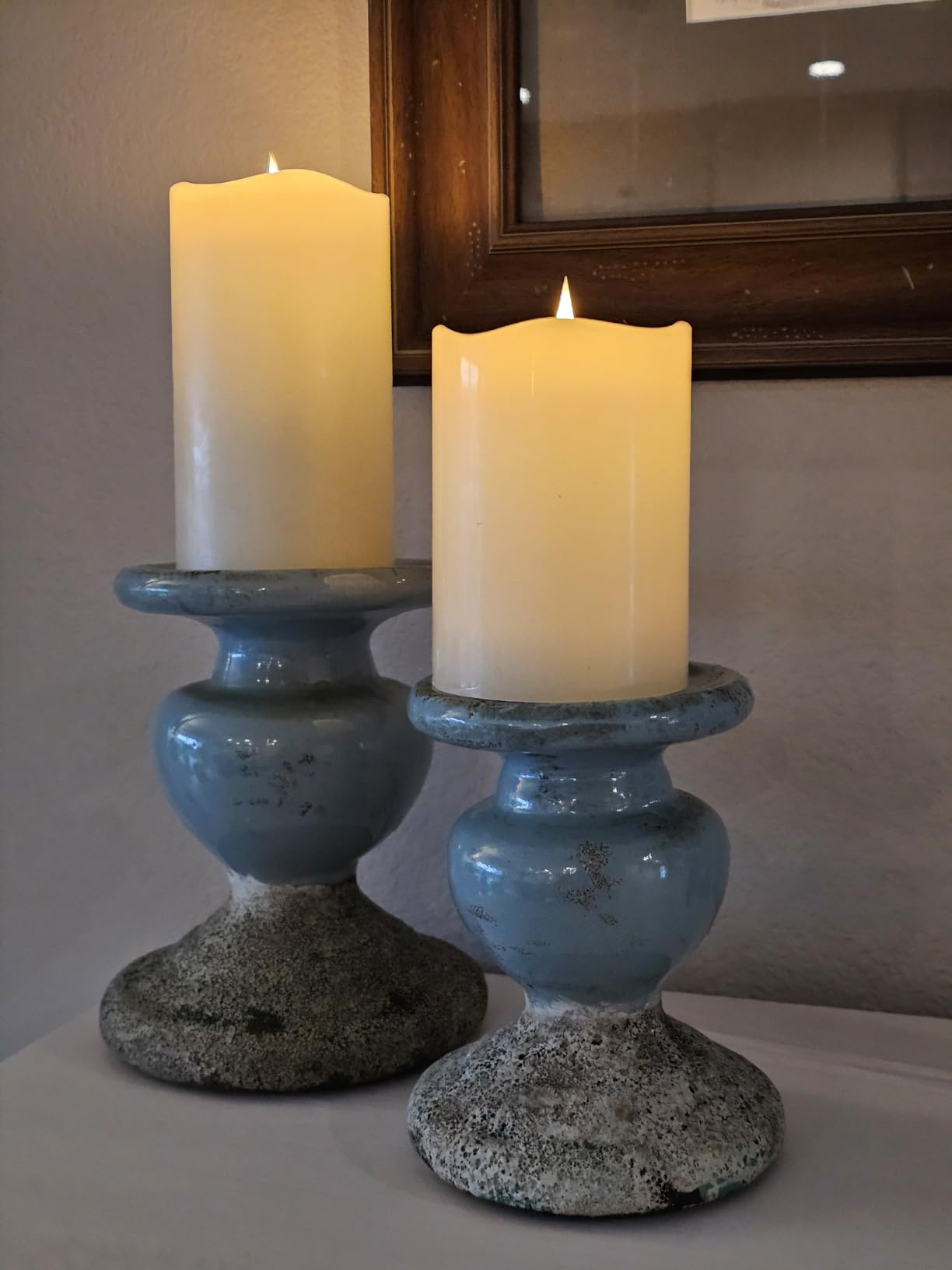 Creative Co-Op 2-Tone Sculptural Terracotta Pillar Candle Holder, Distressed Green customer photo 2