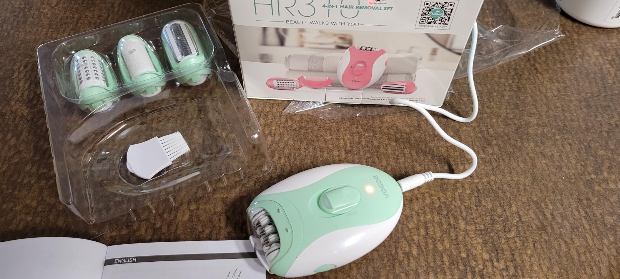 VOGOE Epilator for Women-Cordless Epilators Hair Removal for Body HR310 | 4-in-1 Electric Razor Hair Remover, 21 Tweezers, Rechargeable & 2 Speeds for Legs Arms Face Armpit Bikini, Green customer photo 1