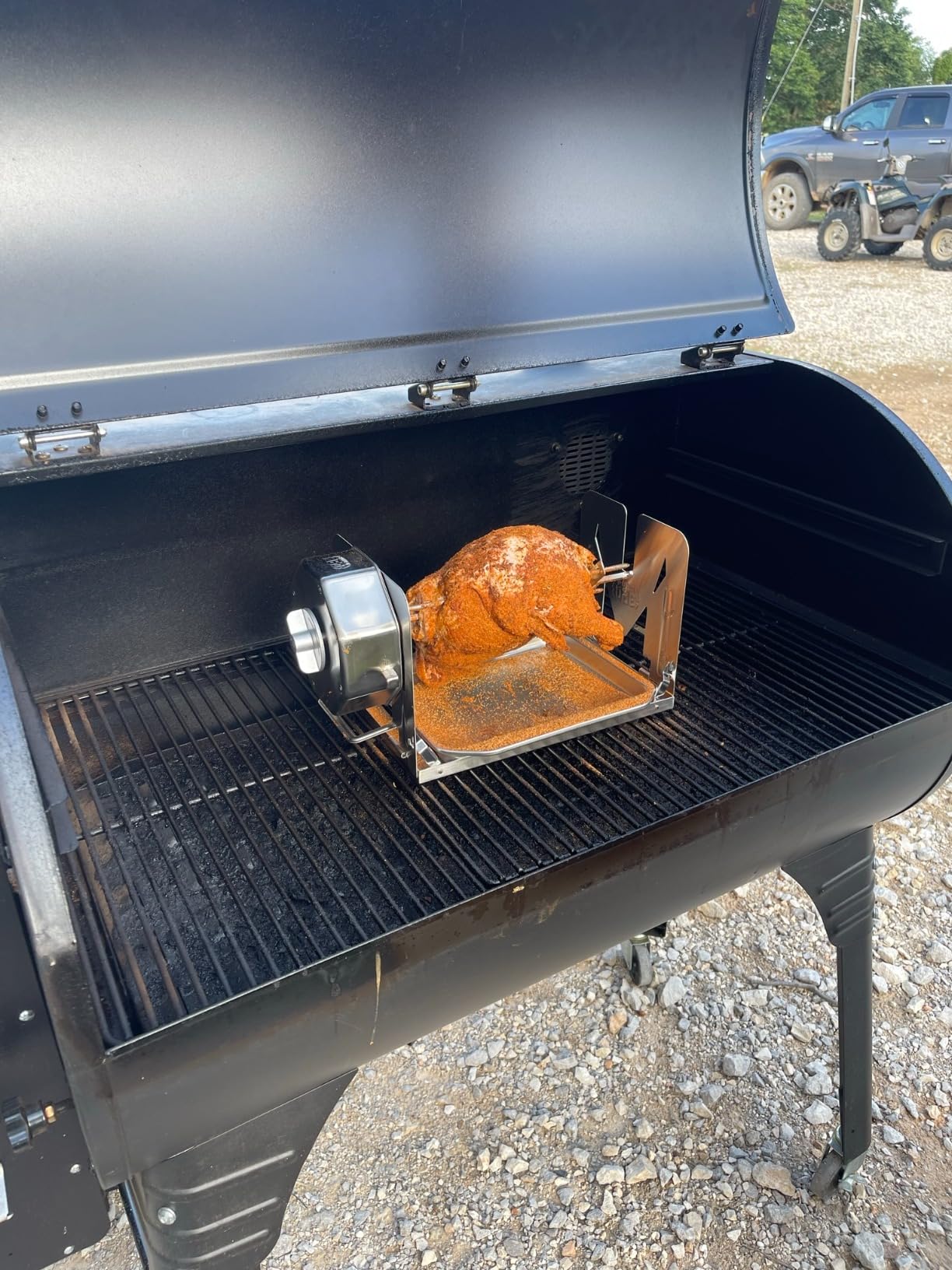 ROTO-Q 360 Family Rotisserie Kit - Non-Electric Wind-Up Spit Roaster with Tumble Basket, Flat Cage, Skewer Set & Mat for Grill, Oven, Smoker, Portable BBQ Cooking, Tailgating, or Camping Use customer photo 1