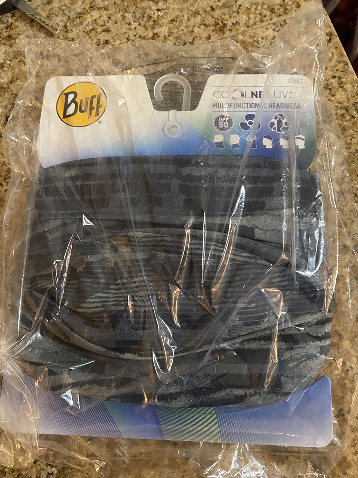 BUFF CoolNet UV Neck Gaiter, UPF 50 Sun Protection, Breathable, Versatile, Quick Dry Face Mask, Black & Blue, Adult Size customer photo 2