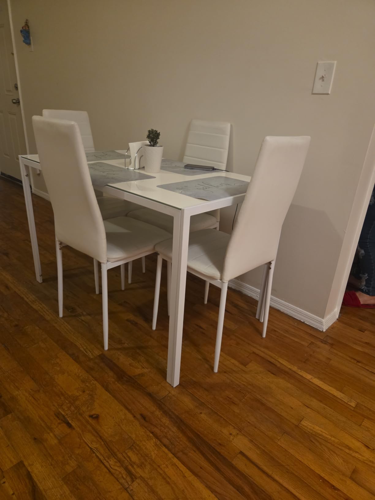 Gizoon Black 5 Piece Glass Dining Table Set, Kitchen Table and Chairs for 4 | PU Leather Modern Room Sets,Small Dining Table Sets,Space Saving Table and Chairs Set for Home, Kitchen, Living Room customer photo 1