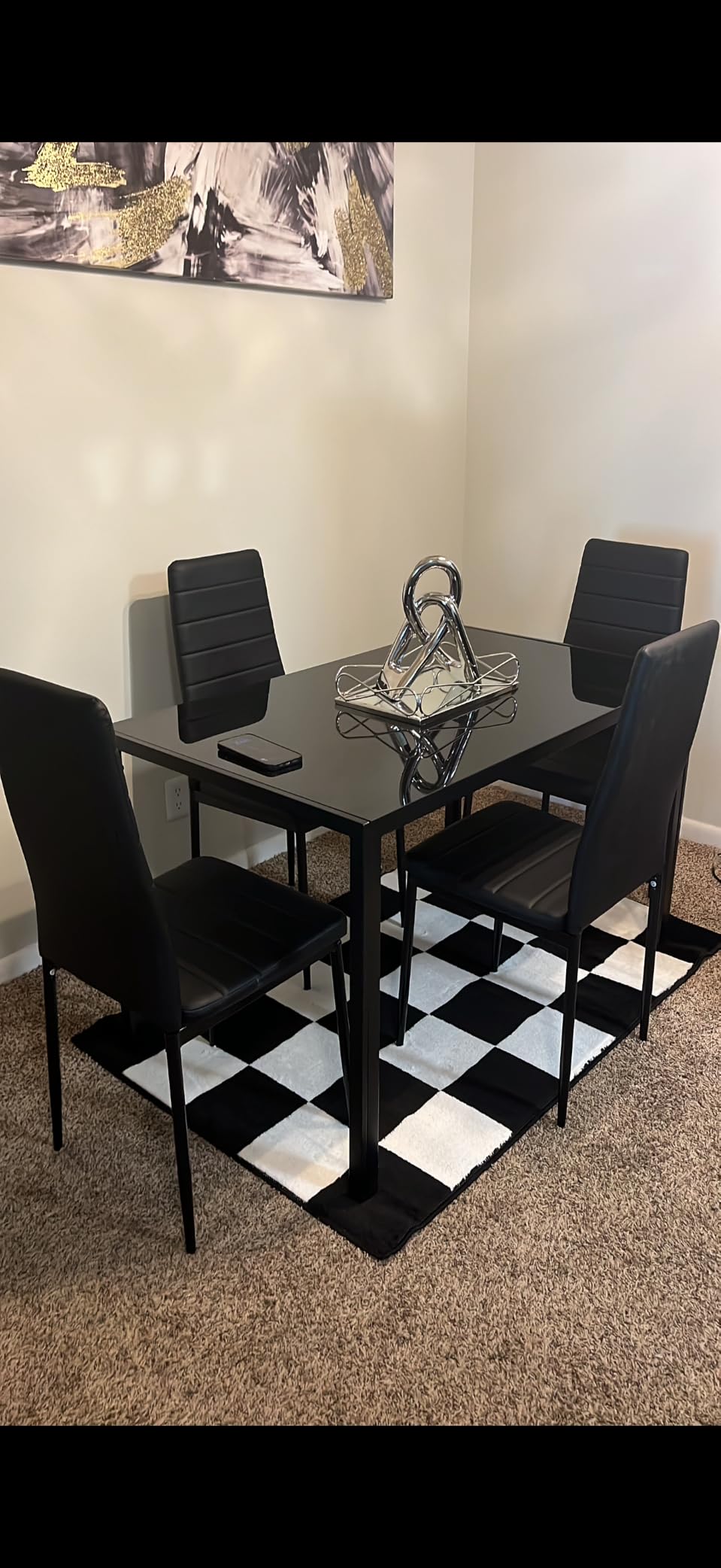 Gizoon Black 5 Piece Glass Dining Table Set, Kitchen Table and Chairs for 4 | PU Leather Modern Room Sets,Small Dining Table Sets,Space Saving Table and Chairs Set for Home, Kitchen, Living Room customer photo 2