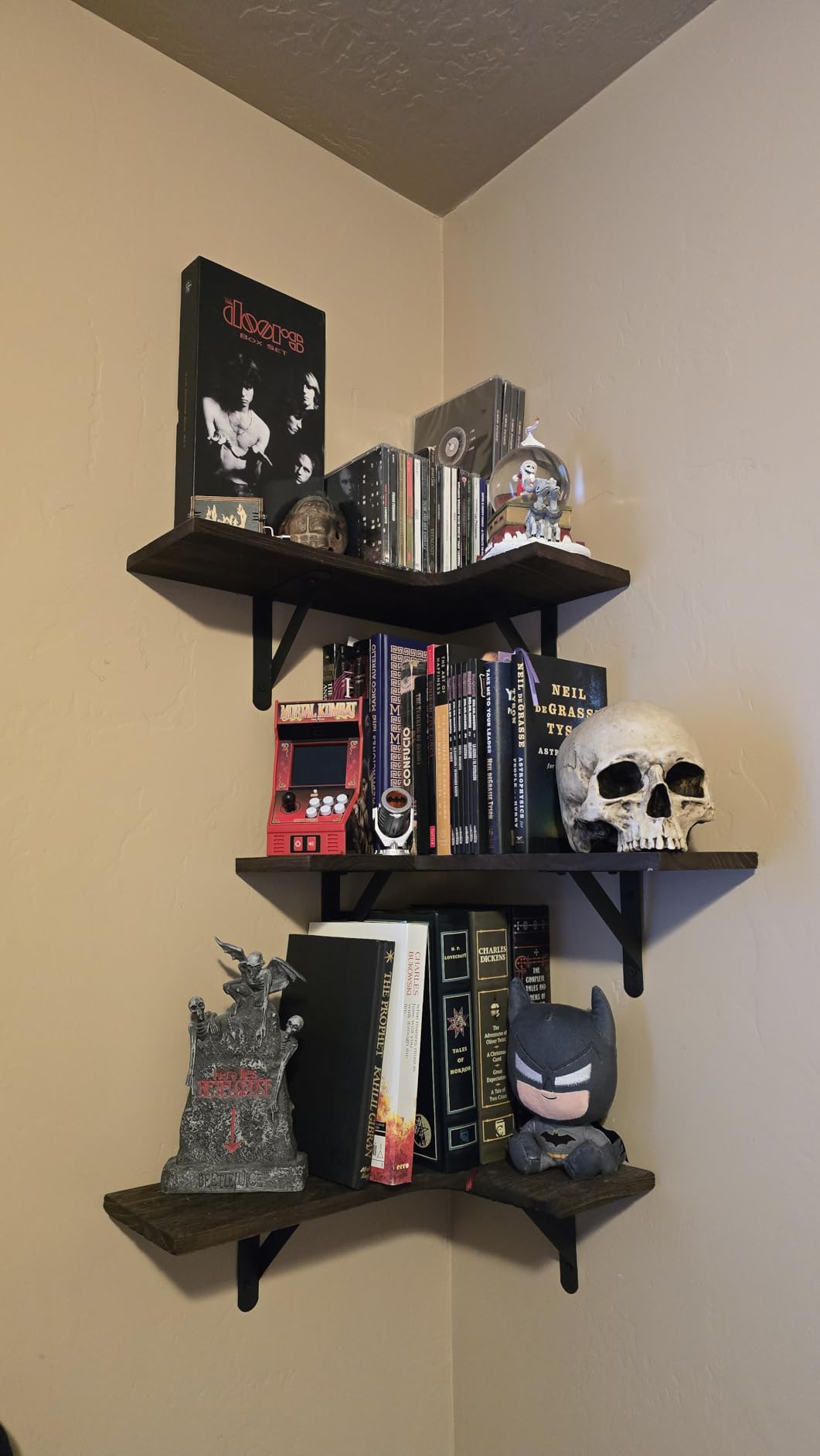 Fixwal Corner Floating Shelves for Wall Set of 5, Rustic Wood Wall Mounted Shelf for Bathroom, Kitchen, Bedroom, Home Decor, Laundry Room, Living Room (Dark Carbonized Black) customer photo 2