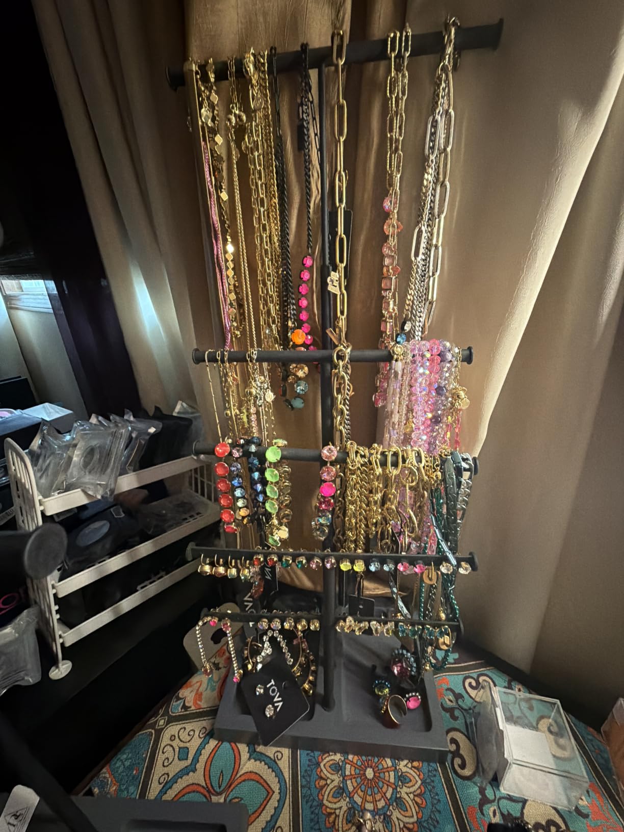 Love-KANKEI Jewelry Organizer Stand 5-Tier, Adjustable Height, Weathered Grey | Metal Rod, Solid Wood Base, Easy to Install, Tree Style, Display Long Necklaces, Bracelets, Earrings, Rings, Watches, Bangles, Gift customer photo 1