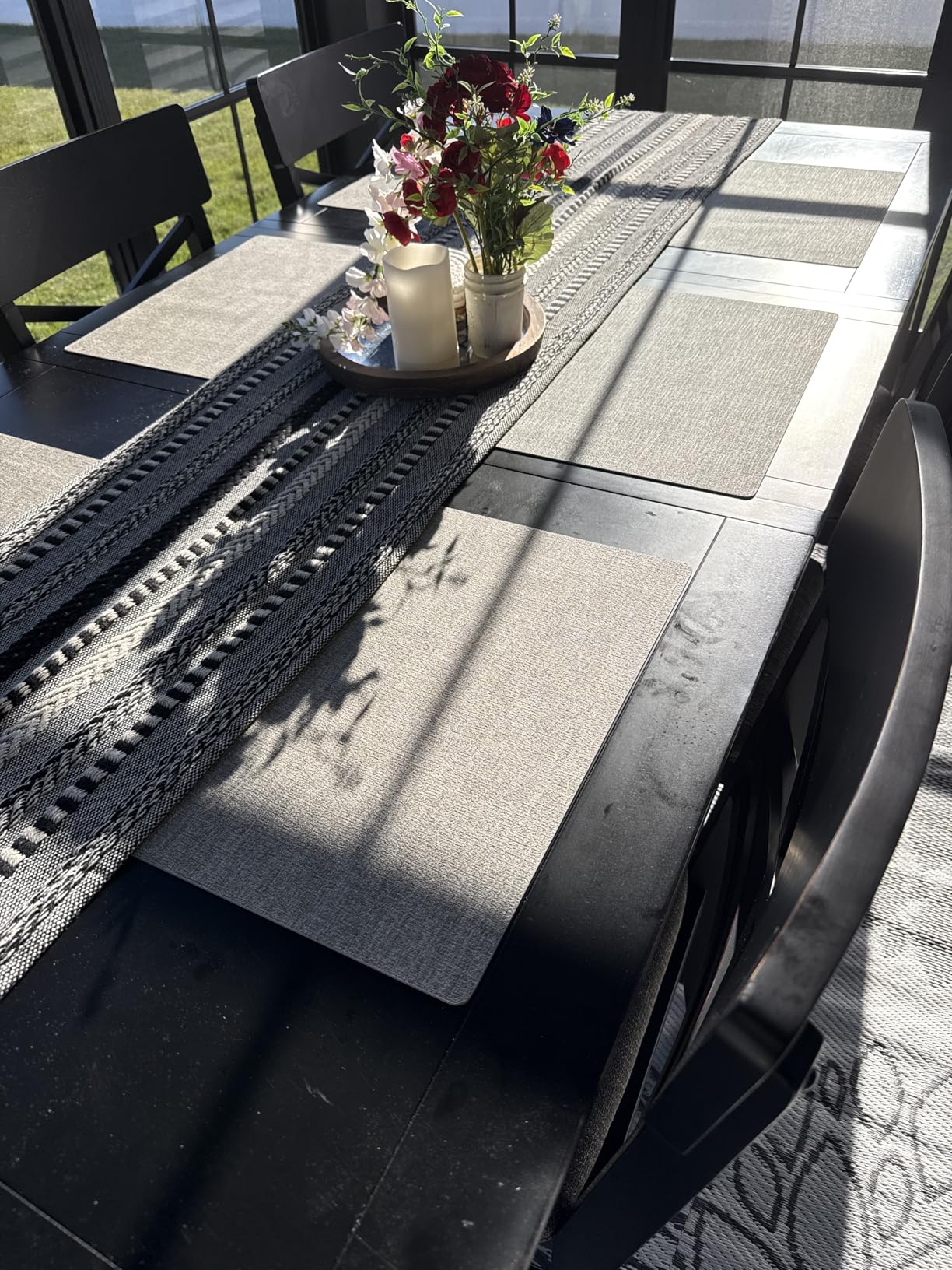 Romanstile Vinyl Placemats Set of 4-12 X 17 Inch - Faux Leather 100% Waterproof Wipeable Anti Slip Place Mats, Heat Resistant Reversible PU Table Mats for Kitchen Dining Party Outdoor, Light Grey customer photo 1