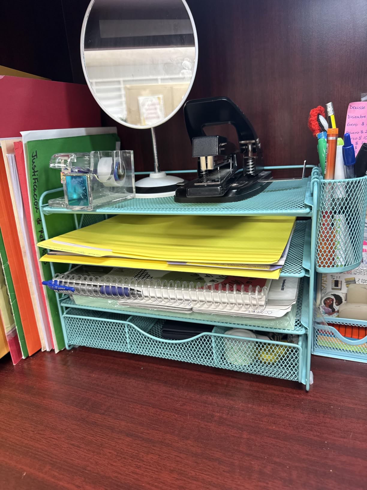gianotter Desk Organizers and Accessories with File Holder, 4-Tier Desk Accessories & Workspace Organizers with Drawer and 2 Pen Holder, Paper Organizer for Office Supplies (Gold) customer photo 2