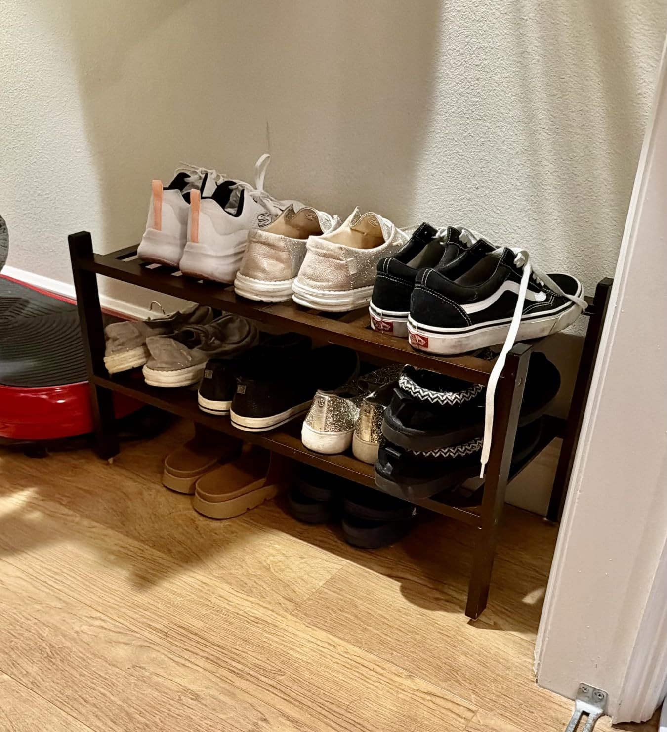 ROMGUAR CRAFT 3 Tier Bamboo Shoe Rack for Closet Free Standing Wood Shoe Shelf Storage Organizer for Entryway Small Space Stackable 27 x 11 x 20 Inches (Natural) customer photo 1