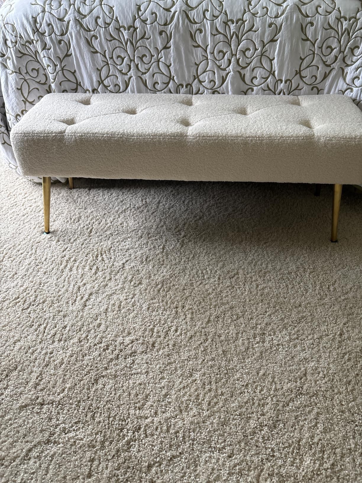 Furnimart 44 Inch Bedroom Ottoman Bench, Black Upholstered End of Bed Bench with Gold Legs for Living Room Bedroom Dinning Room Entryway, Black customer photo 2