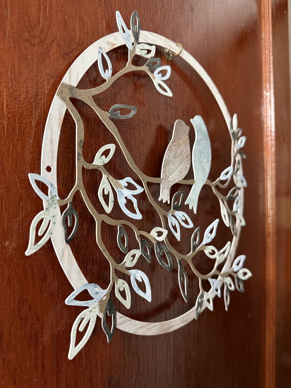 Ferraycle Metal Wall Art Bird on Tree Branch Silhouette Bird Hanging Ornament Porch Wall Decor for Living Room Outdoor Garden Bedroom Office Housewarming Party Decoration(Fresh Color) customer photo 1