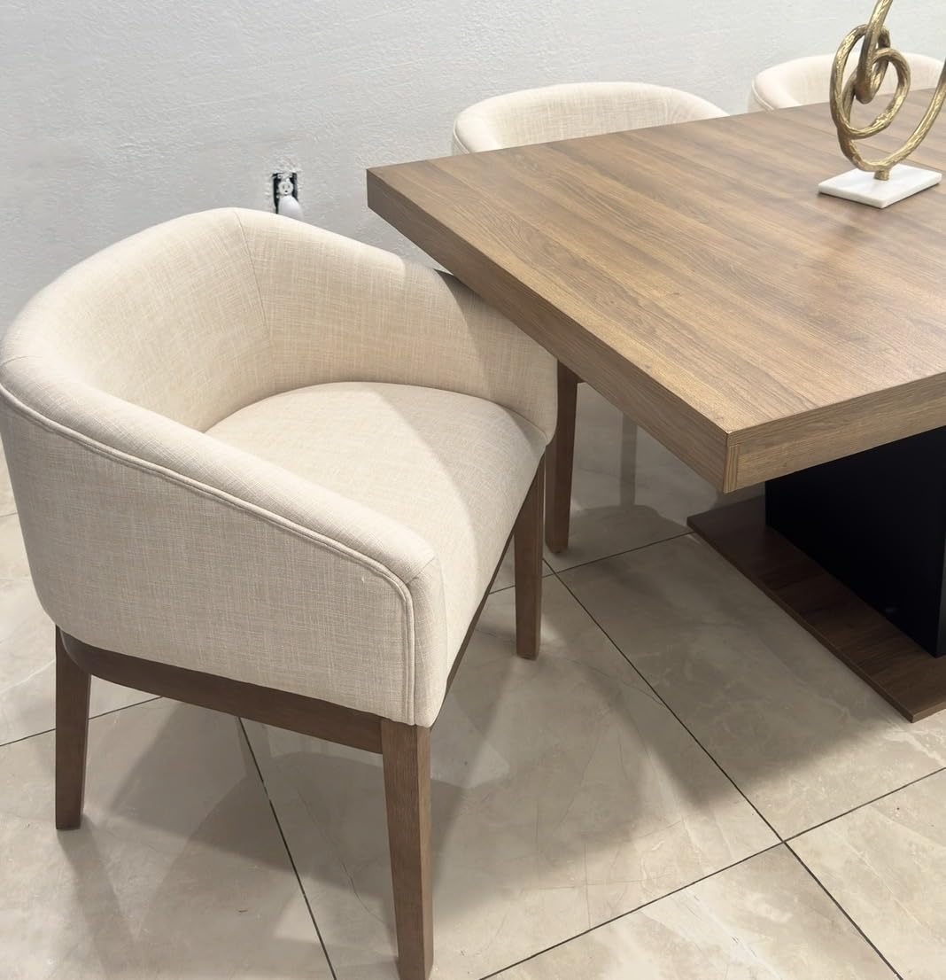 HNY Barrel Dining Chairs Set of 6, Mid Century Modern Upholstered Dining Chairs with Arms, Linen Kitchen & Dining Room Chairs, Solid Wood Frame Accent Chairs for Kitchen, Apartment, Beige customer photo 2