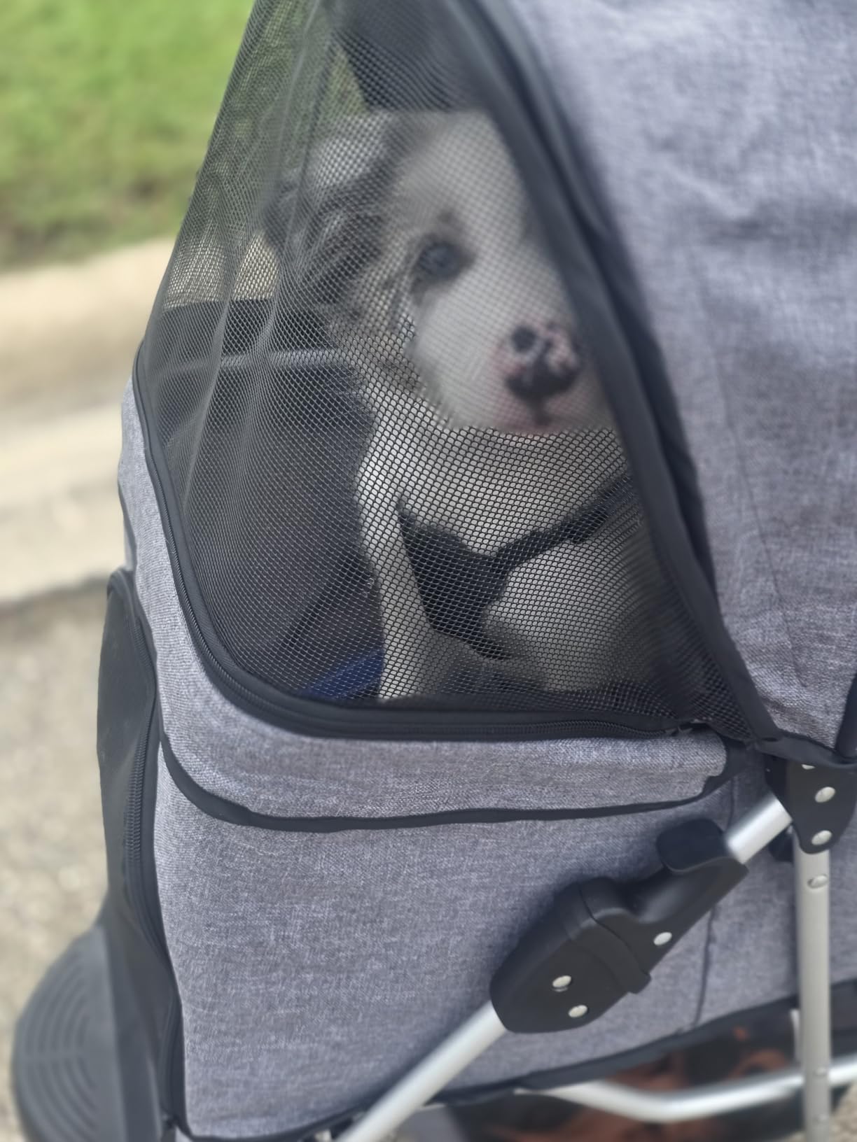 MoNiBloom Foldable Pet Stroller with Weather Cover, 3 Wheels Pet Strolling Cart for Small/Medium Dogs and Cats with Storage Basket and Cup Holder, Breathable and Visible Mesh for All-Season, Black customer photo 1