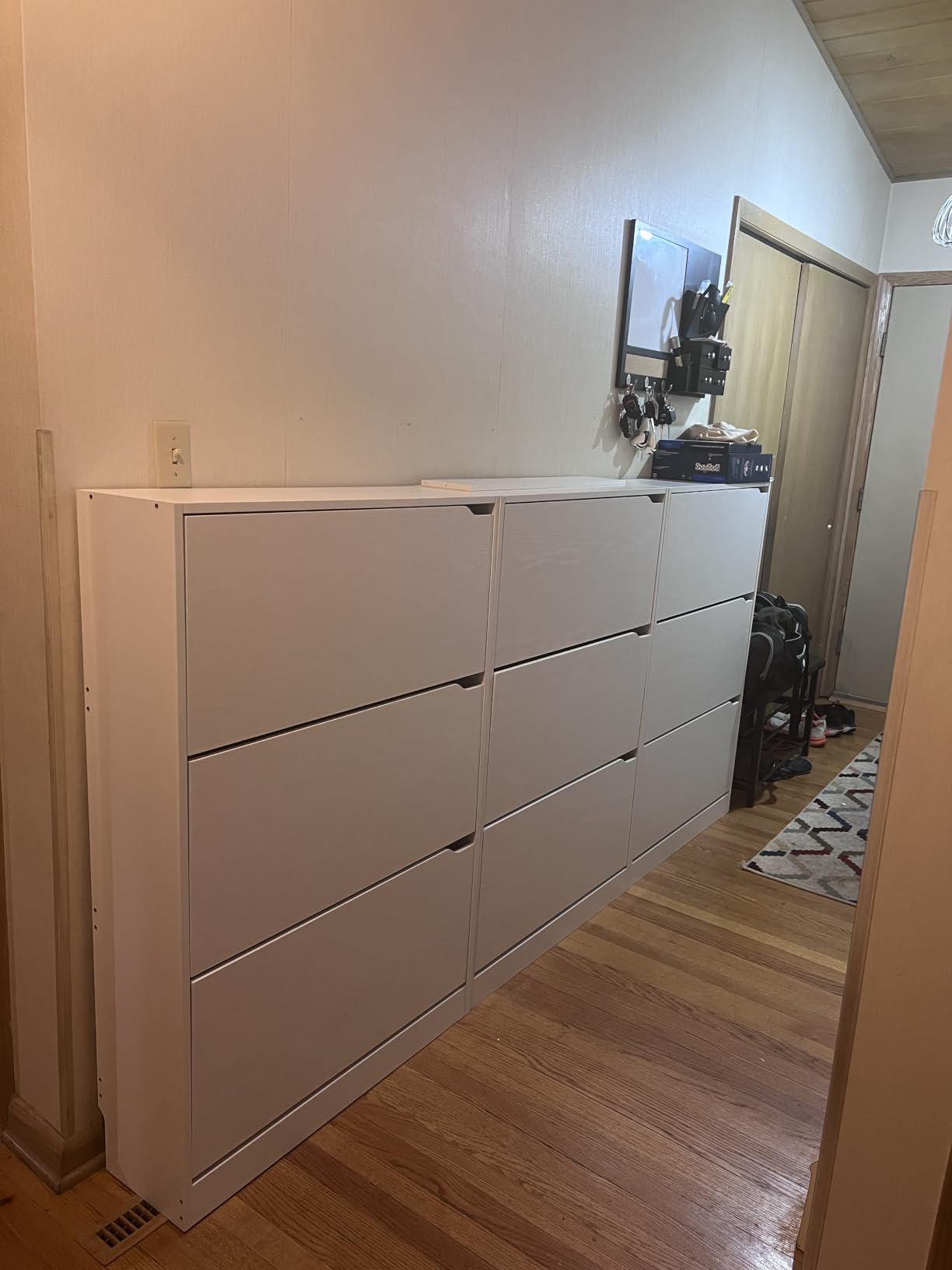 BORNOON Shoe Cabinet with 3 Flip Drawers, Hidden Wood Shoe Cabinet, Freestanding Shoe Storage Cabinet for Entryway Hallway. White. 47.2 H*31.5 W*9.45 D. customer photo 2