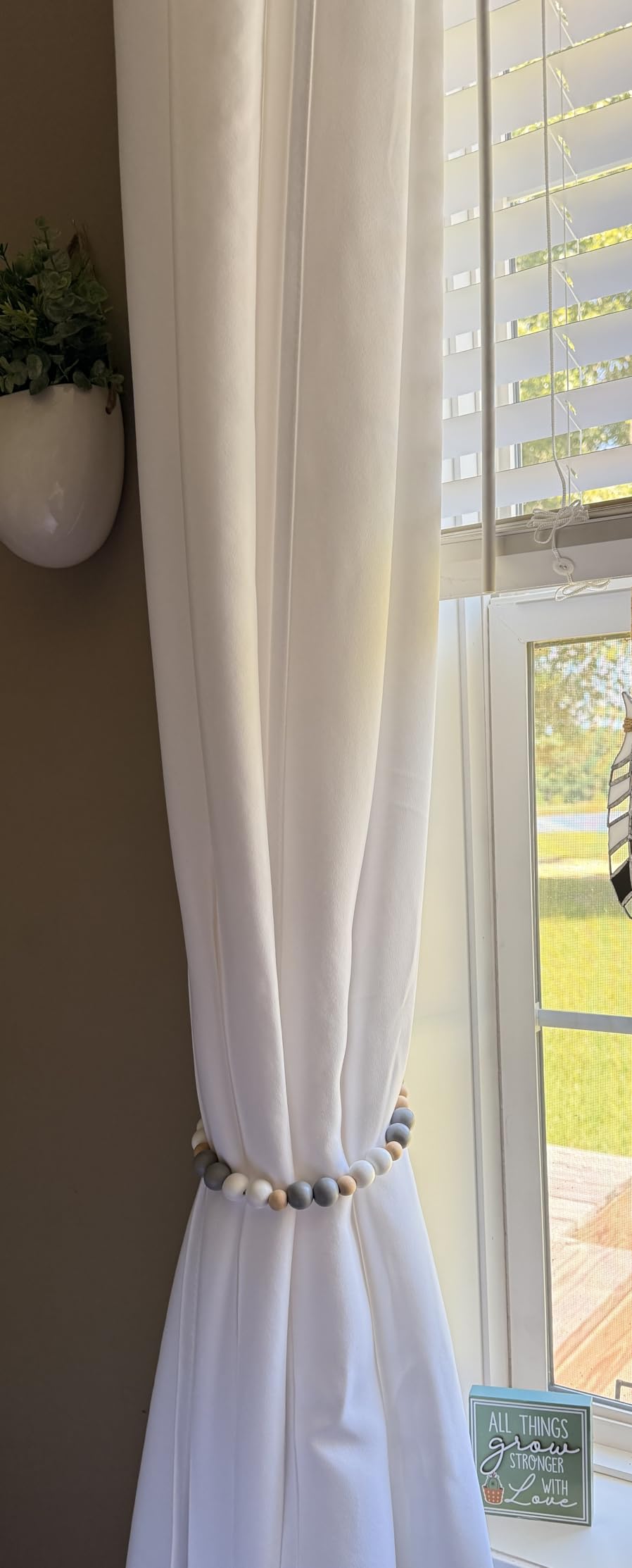 2 Pieces Curtain Tieback Wood Bead Curtain Tiebacks Curtain Holdbacks for Wall Curtain Ties Window Treatment Curtain Tie Backs with Hooks Curtain Pull Backs (Coffee, 2) customer photo 2