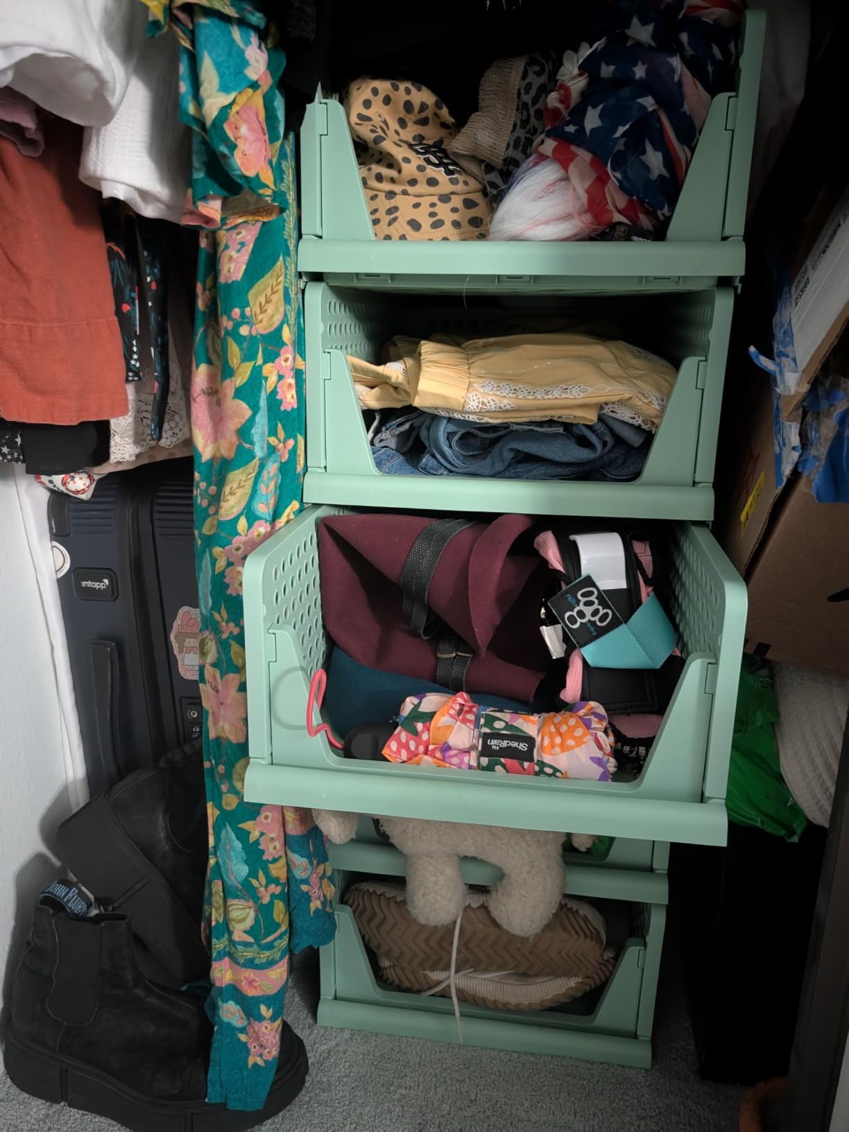 SNSLXH 5 Pack Stackable Closet Storage Basket, Multifunctional & Foldable Closet Organizer customer photo 1