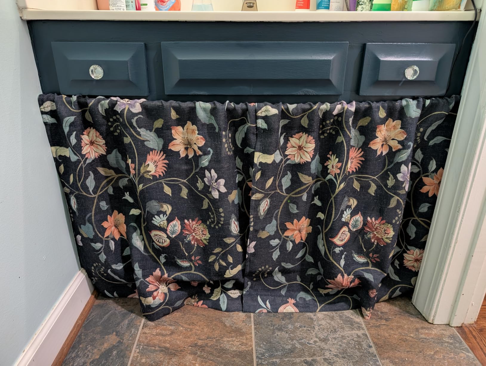 jinchan Linen Cafe Curtains 36 in Blue Floral Farmhouse Tier 2 Panels | Rod Pocket Light Filtering Kitchen Half Window Drapes Rustic for RV Over Sink Living Room Bedroom Window Treatment customer photo 1