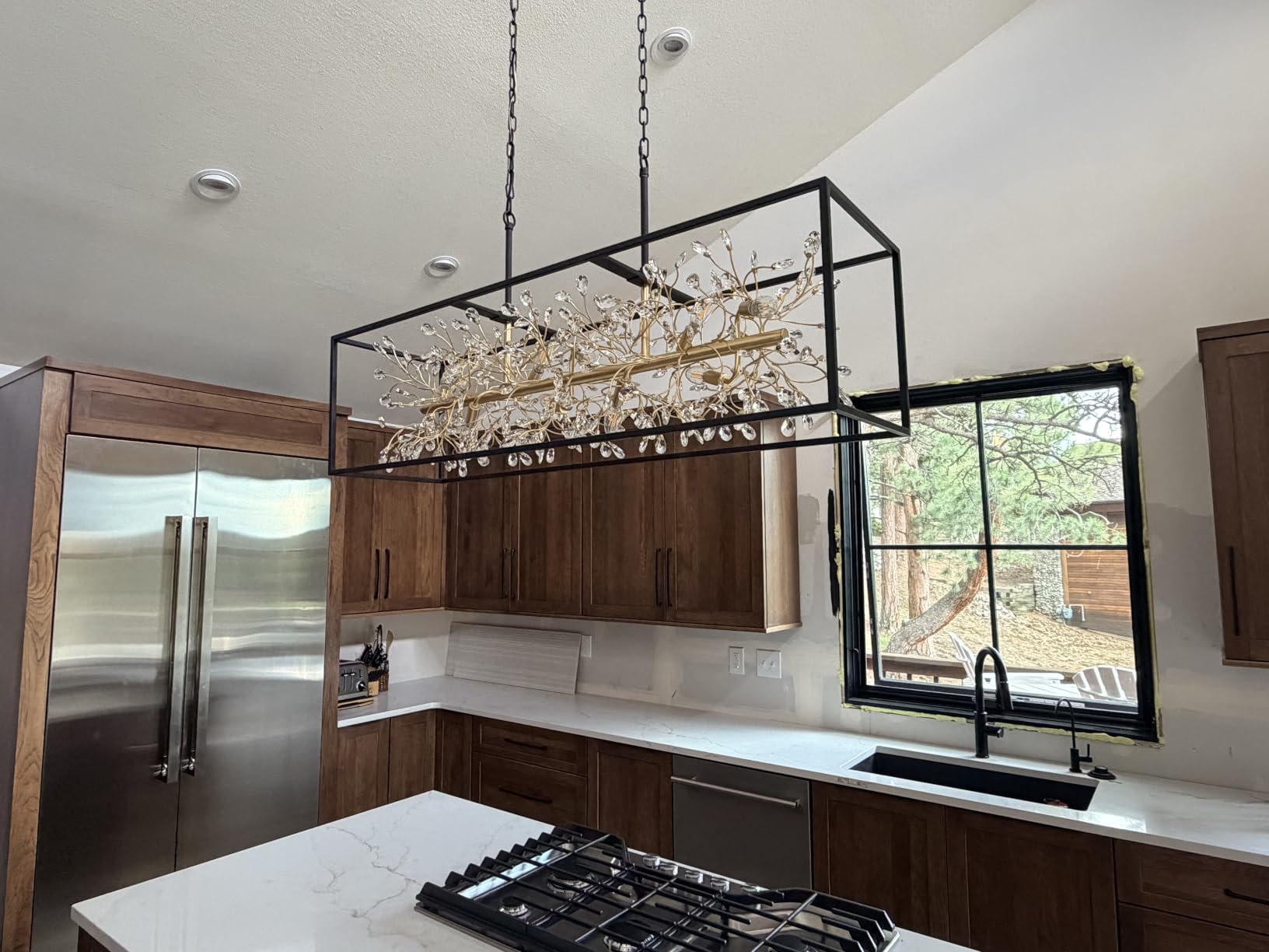 Modern Black and Gold Rectangle Crystal Chandeliers for Dining Room | L38.5