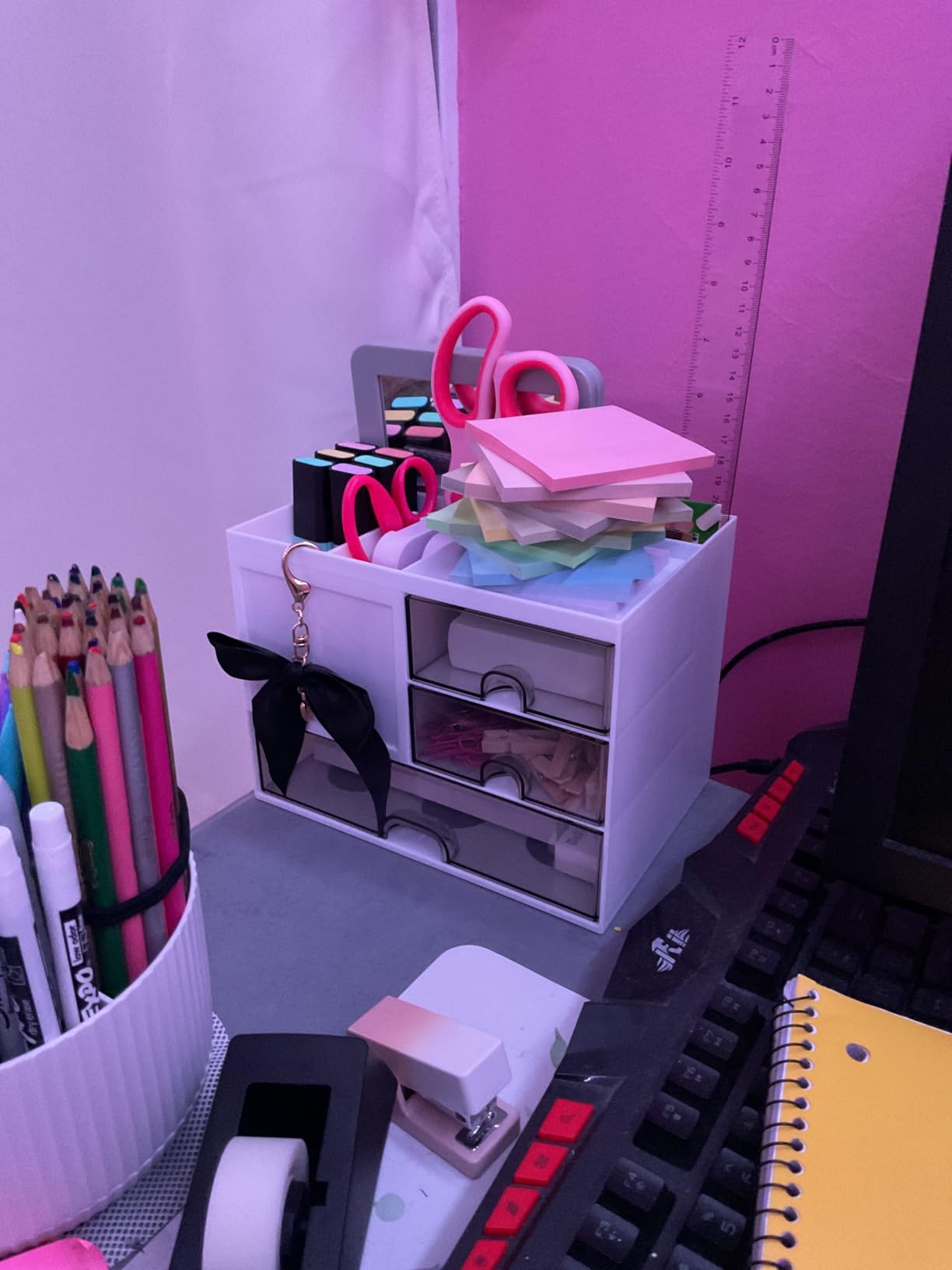 QIYVLOS Desk Organizer with 3 Drawer, Multi-Functional Pencil Pen Holder for Desk, Desk Organizers and Storage with 8 Compartments, Desktop Organizer for Office Home Art Supplies (White) customer photo 2