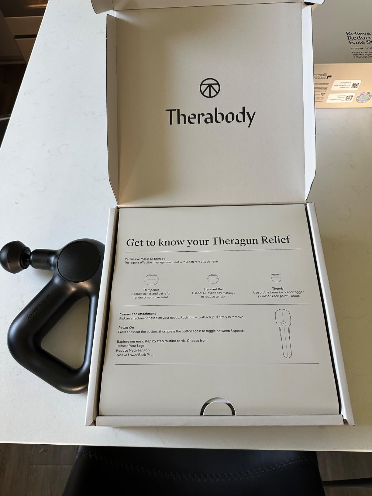 TheraGun Therabody Relief Massage Gun | for Daily Comfort | 3-Speed | Navy | Quiet Handheld Percussion Muscle Massager for Back, Leg & Shoulder Pain Relief. Lightweight, Easy to Use, Ergonomic Grip customer photo 1