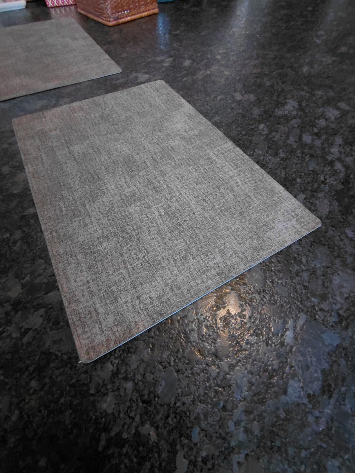 Romanstile Vinyl Placemats Set of 6, Reversible Faux Leather Heat Resistant Wipeable Table Mats, Waterproof Washable Non-Slip Table Placemats for Dining/Kitchen/Outdoor (Grey Light Grey, 12