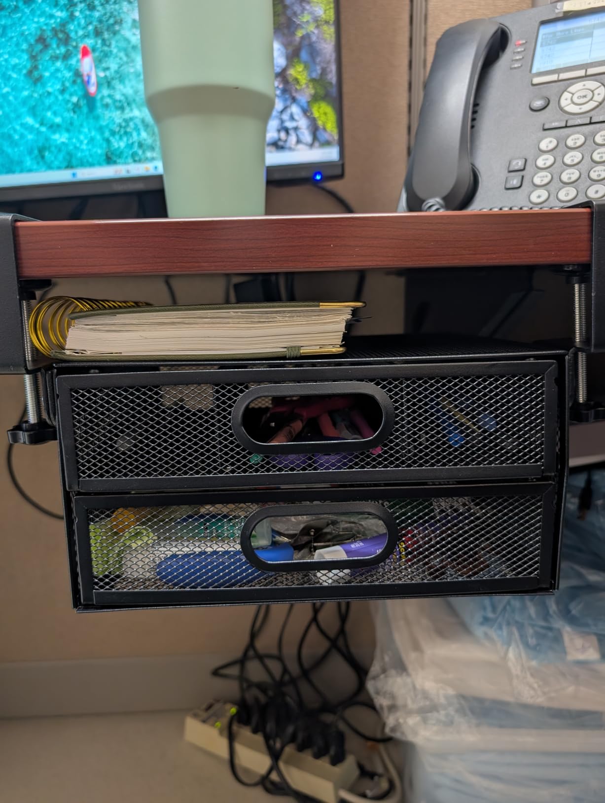 Under Desk Drawer Organizer No Drill Metal Under Desk Storage Drawer Container 2 Slide Out Cabinet Drawer Suitable for Home And Office (Medium) customer photo 1
