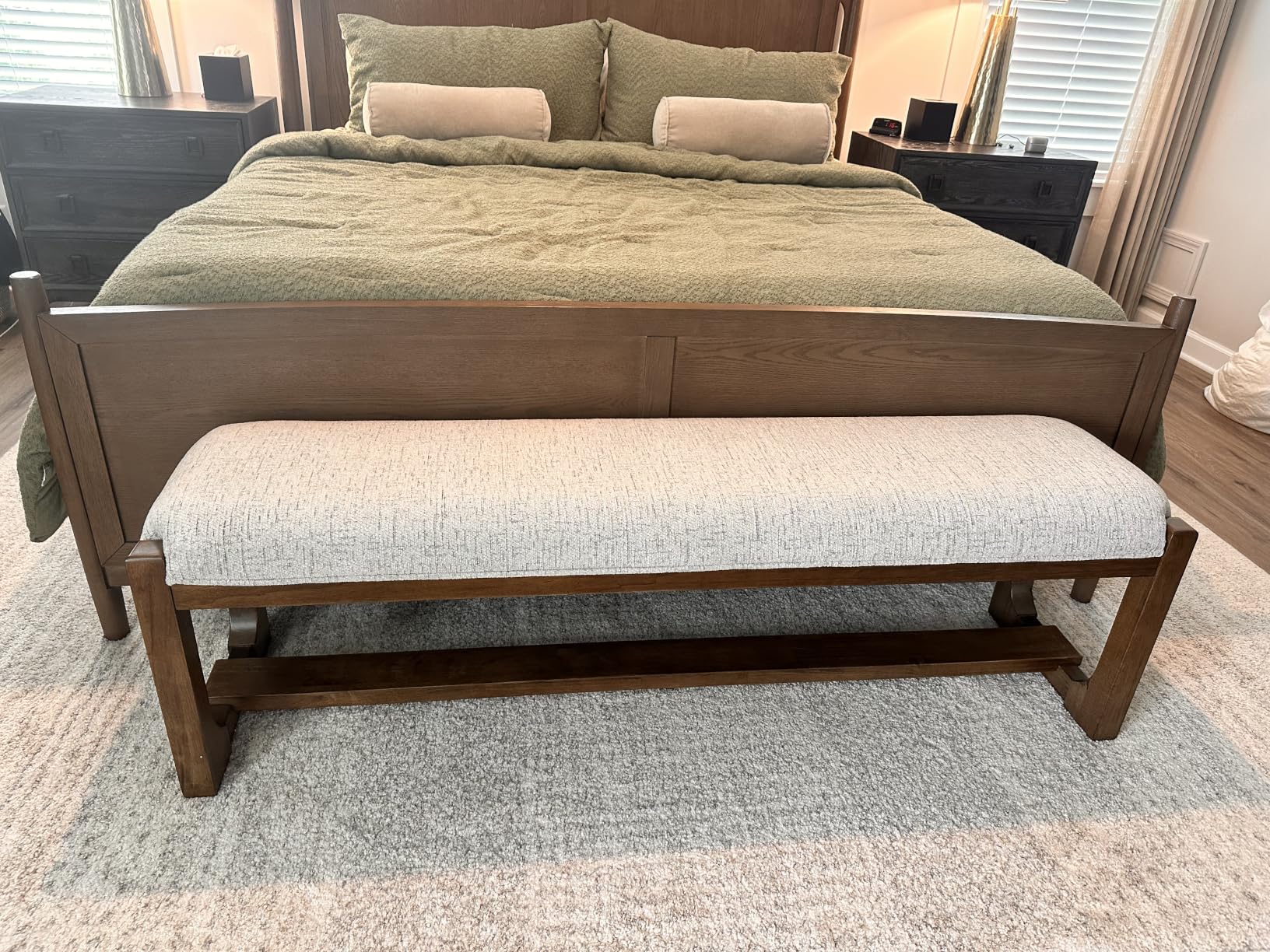Signature Design by Ashley Cabalynn Dining Bench, Upholstered Farmhouse Style, Hardwood Solids and MDF Substrates Frame, Ideal for End of Bed or Entryway, 63.5