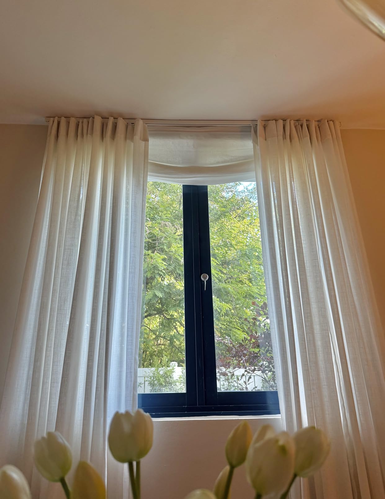FANXINCAIWEI Roman Shades: Premium Handmade Relaxed Natual Linen for Windows - Custom Fabric Window Shade Treatment, Blackout Light Filtering for Living Room, Doors and Kitchen, Cordless Pull Down customer photo 2