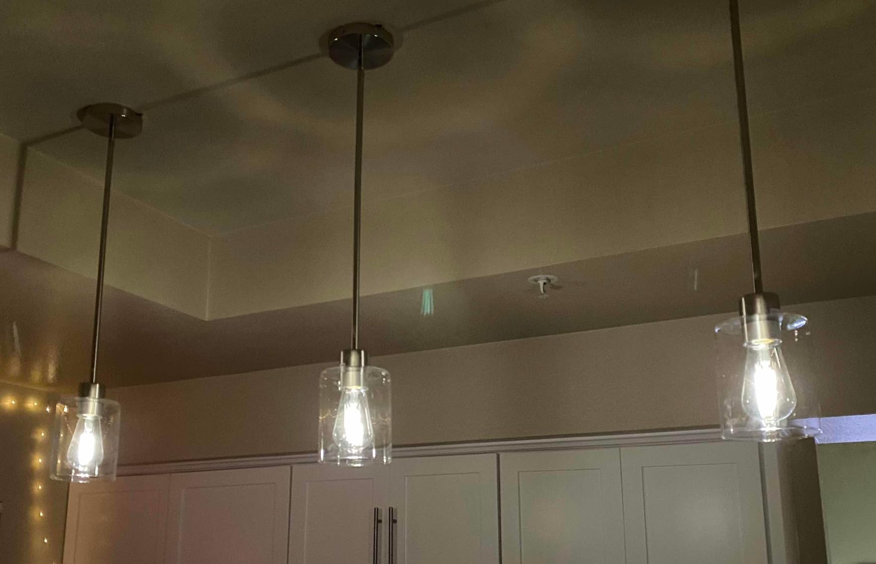 Brushed Nickel Pendant Lights Kitchen Island - Clear Glass Pendant Light Fixture Multiple Stems Rods 3 Units 12 Inch 3 Units 4 Inch (3 Pack Brushed Nickel) customer photo 1