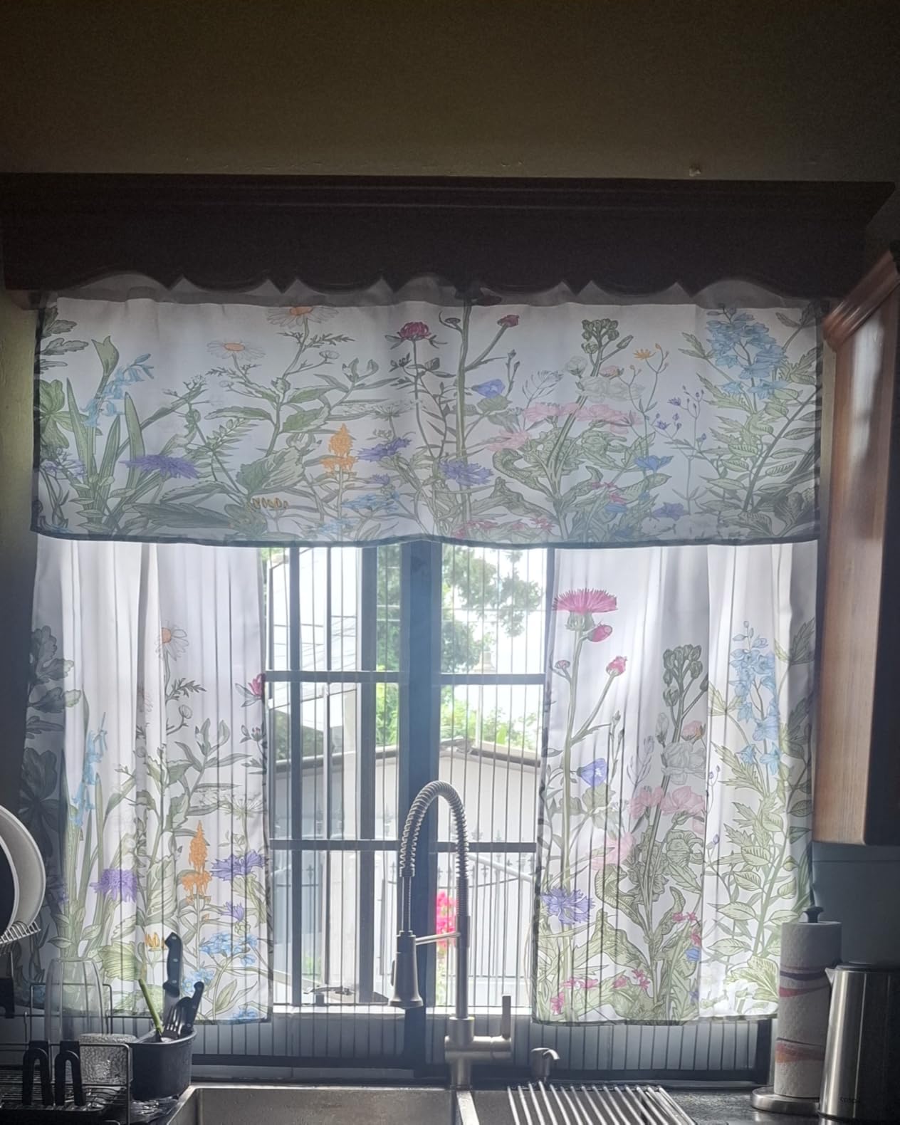 Emvency Kitchen Curtains Sets for Windows, 52x36 Inch, 3 Pack, Botanical Vintage Herbs Leaf Floral Rod Pocket Cafe Curtain Drapes for Living Room Bedroom Bathroom Kitchen Over Sink Decor customer photo 1