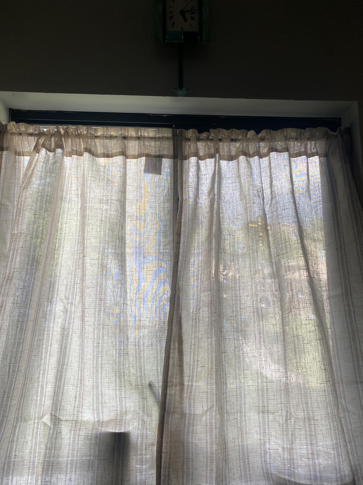 jinchan Boho Linen Tier Curtains Striped Cafe Kitchen Curtains | 45 Inch 2 Panels Sage Green, Mudcloth Inspired Stripe, Light Filtering Rod Pocket Drapes for Bathroom RV Camper customer photo 1