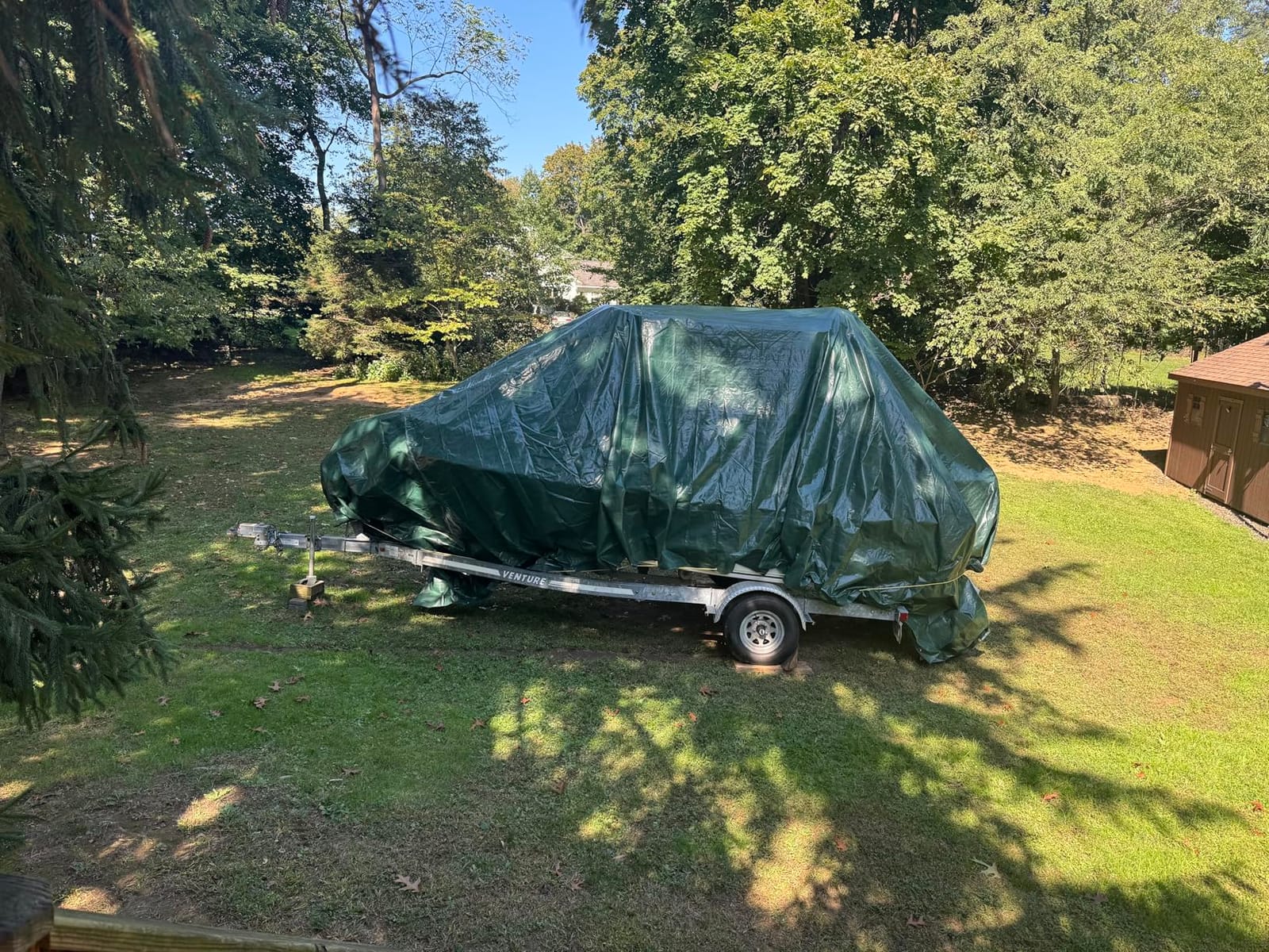 Kesfitt 16 Mil Heavy Duty Waterproof Tarp with Metal Grommets, Dark Green & Blue Reversible Poly Tarp, 10x20 ft, for Outdoor Protection, Yard, Garden, Farm, Camping & Equipment Coverage customer photo 1