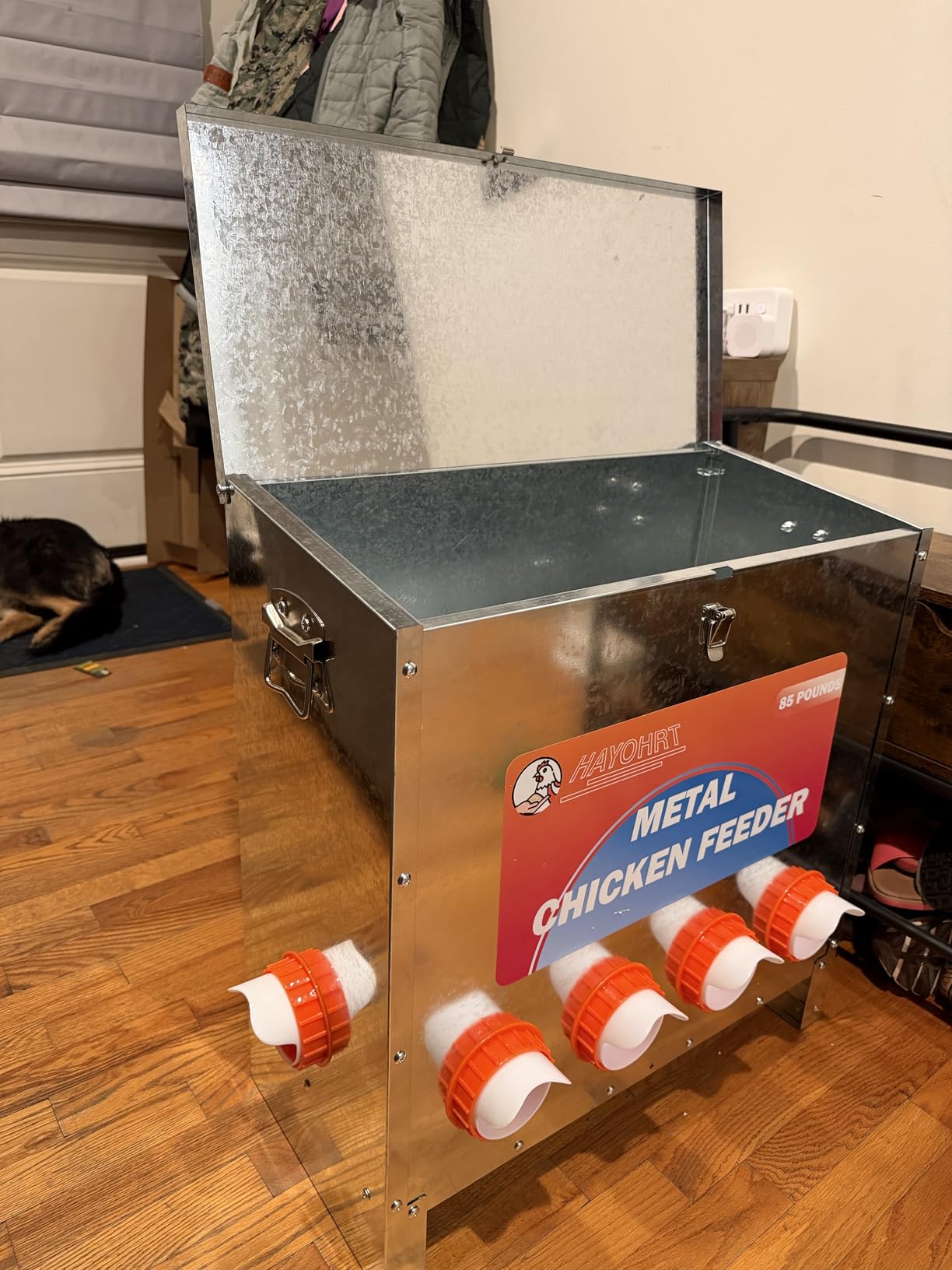 HAYOHRT 85-120LBS Capacity Chicken Feeder No Waste 10-Ports Automatic Large Poultry Feeder with Latch & Handle for Chickens Bantams Pheasants Poultry Coop Weatherproof customer photo 1