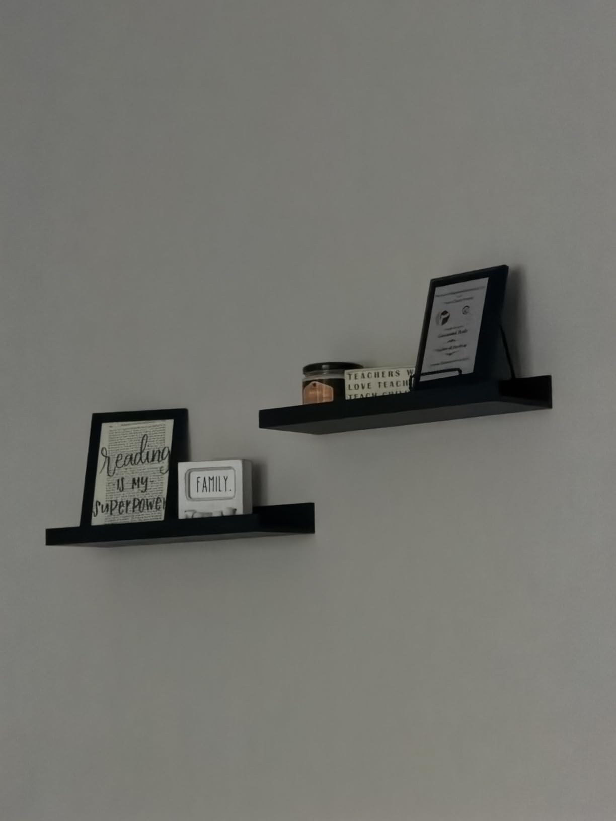 upsimples Floating Shelves for Wall, Wall Shelves for Decor Storage Set of 6, Wall Mounted Wood Shelf for Bedroom, Living Room, Bathroom, Kitchen, Picture Ledge Shelf, Black customer photo 2