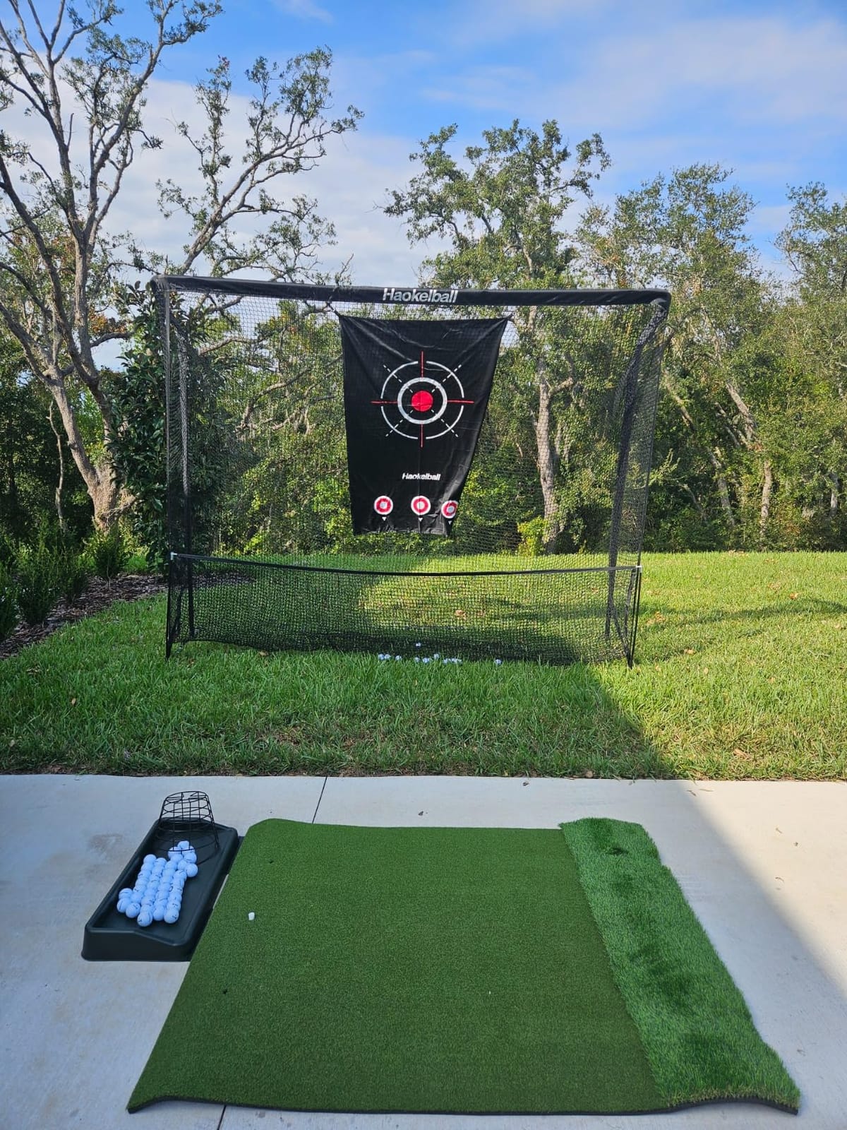 Haokelball Golf Practice Hitting Net for Driving Real Balls, 10x8ft Heavy Duty Netting for Indoor Outdoor with Side Barriers, Ball Return & Collection System, Silent Impact Target and Carry Bag customer photo 1