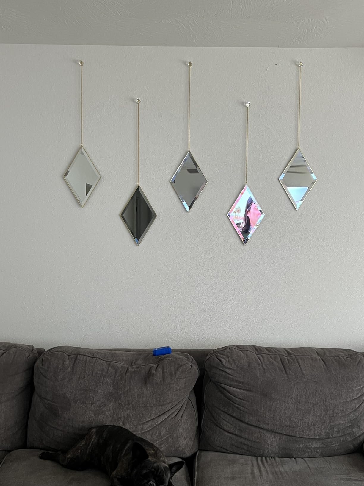 yshengood Diamond Wall Mirror Set of 6 Pcs, Gold Wall Decor Mirrors Small Glass Decor Wall Mirrors for Living Room and Bedroom Decoration customer photo 2