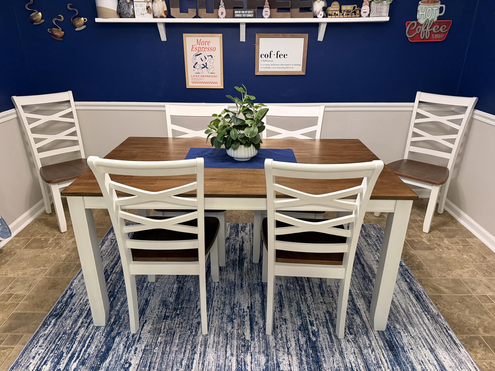 Lexicon 7-Piece Dining Set, Wooden Dining Table and 6 Chairs, Cherry/White | Farmhouse Dining Set, Rectagular Table, Cross Back Chairs, Easy Assembly Seater for Indoor Home, Dinner, Kitchen, 2-Tone customer photo 2