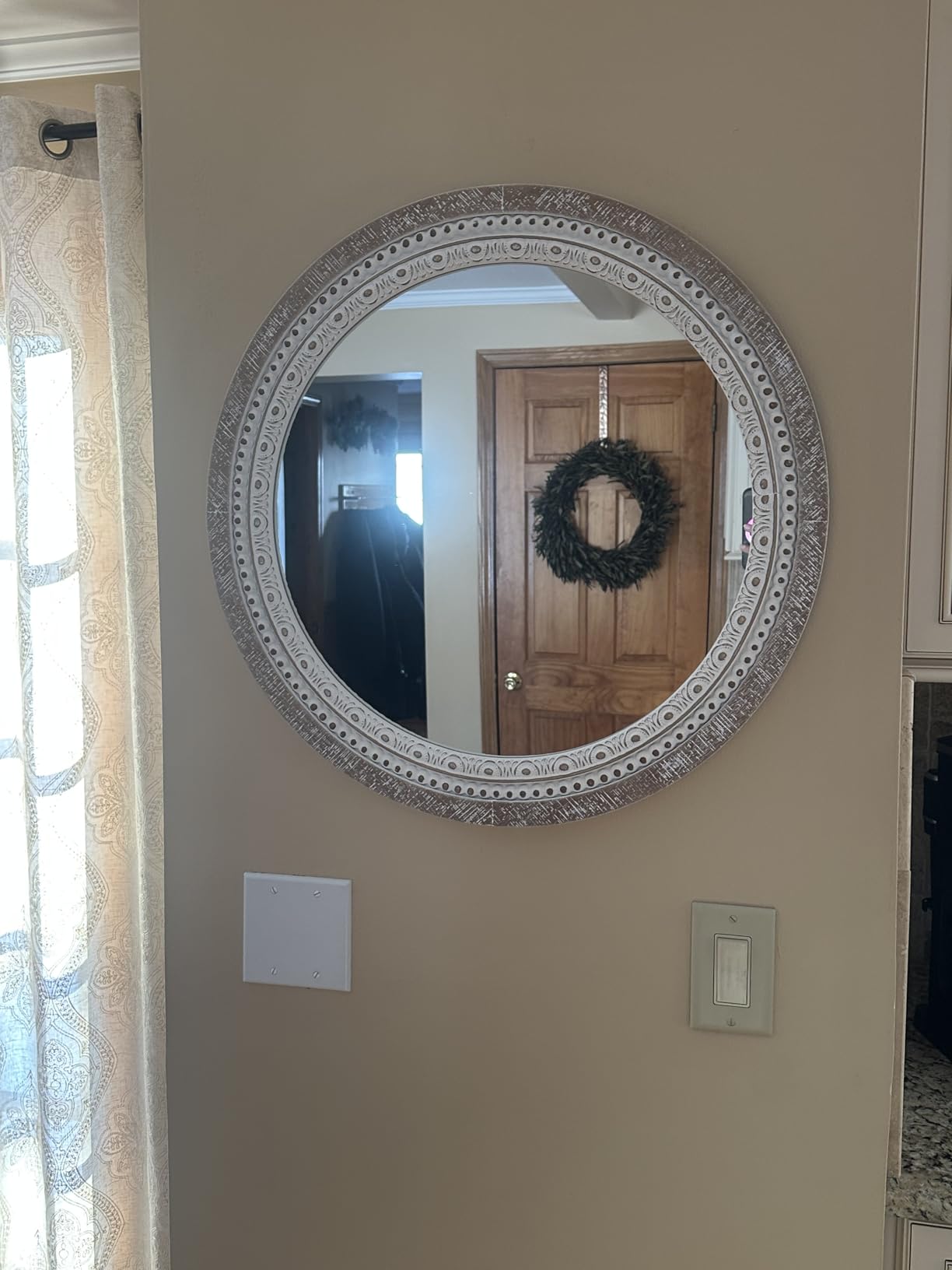 36x24 Inch Arched Wall Mirror, Rustic Farmhouse Wood Mirrors for Bathroom customer photo 1
