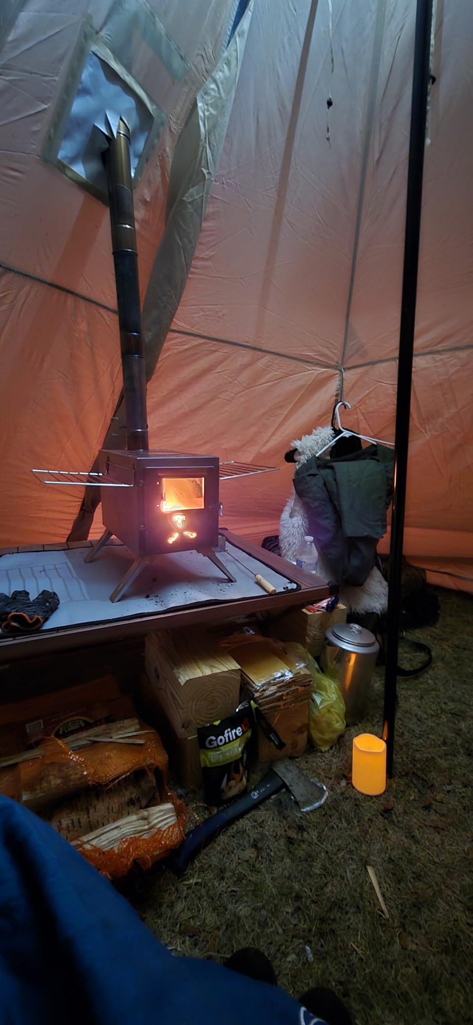 Hot Tent Stove, Camping Wood Stove for Tent, Portable Stainless Steel Wood Burning Stove with 7 Chimney Pipes for Wall Tent Camping, Cooking, Ice Fishing, Hunting, Boiling Water - Medium customer photo 1