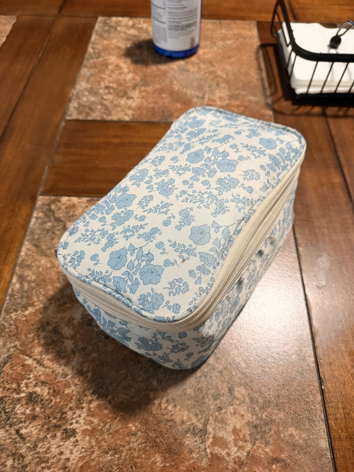 Relavel Travel Makeup Bag, Small Floral Cosmetic Bag with Makeup Brush Compartment, Portable Makeup Pouch for Women, Double Layer Makeup Organizer Bag Cute Toiletry Bag customer photo 1