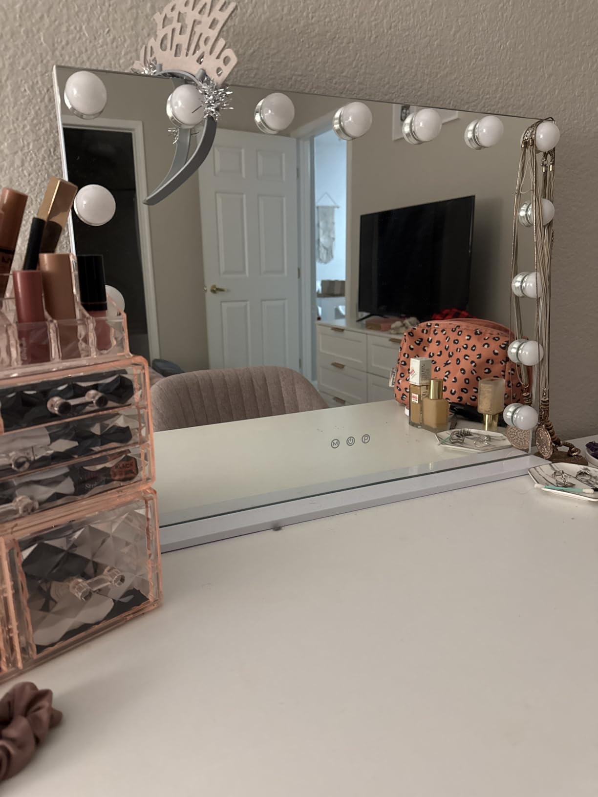 Moonee Vanity Mirror with Lights, Hollywood Lighted Makeup Mirror with 15 Dimmable Bulbs and 10X Magnification, 3 Colors Modes, Light Up Mirror, Gifts for Women, Girls, Dorm Room Essentials (23