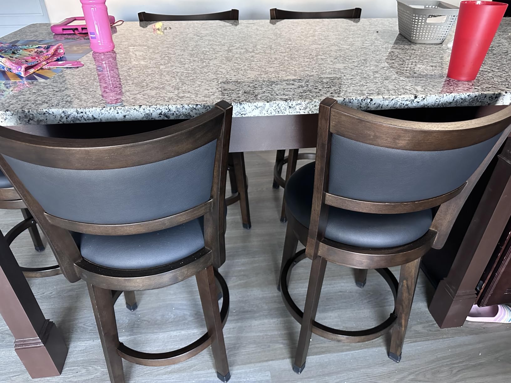 PrimeZone Swivel Bar Stools Set of 2, 30 Inch Bar Height Barstools, Black Faux Leather, High Backrest, Solid Rubberwood Frame, Wrap-around Footrest, Counter Stools for Kitchen Island, Pub customer photo 1