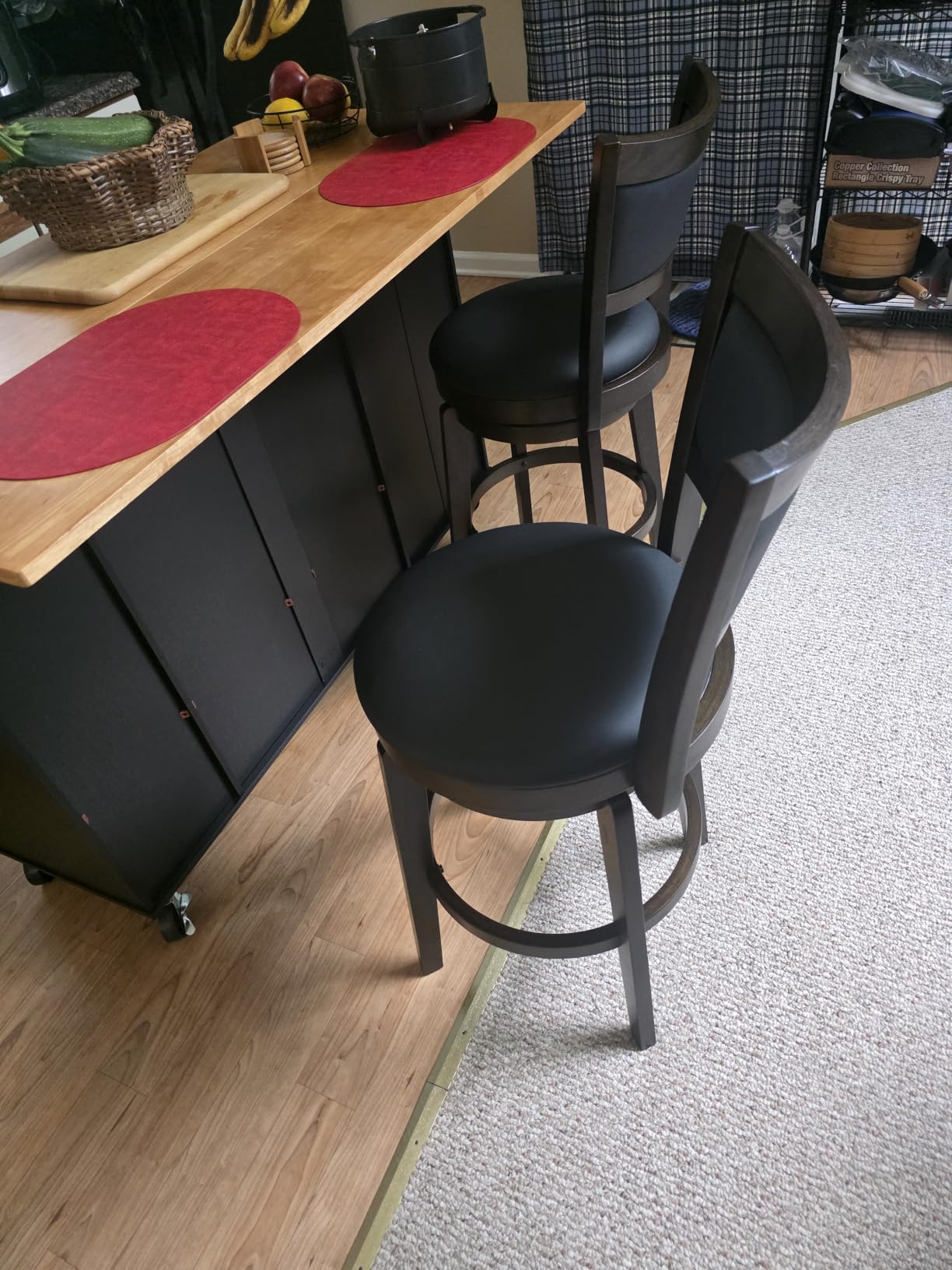PrimeZone Swivel Bar Stools Set of 2, 30 Inch Bar Height Barstools, Black Faux Leather, High Backrest, Solid Rubberwood Frame, Wrap-around Footrest, Counter Stools for Kitchen Island, Pub customer photo 2