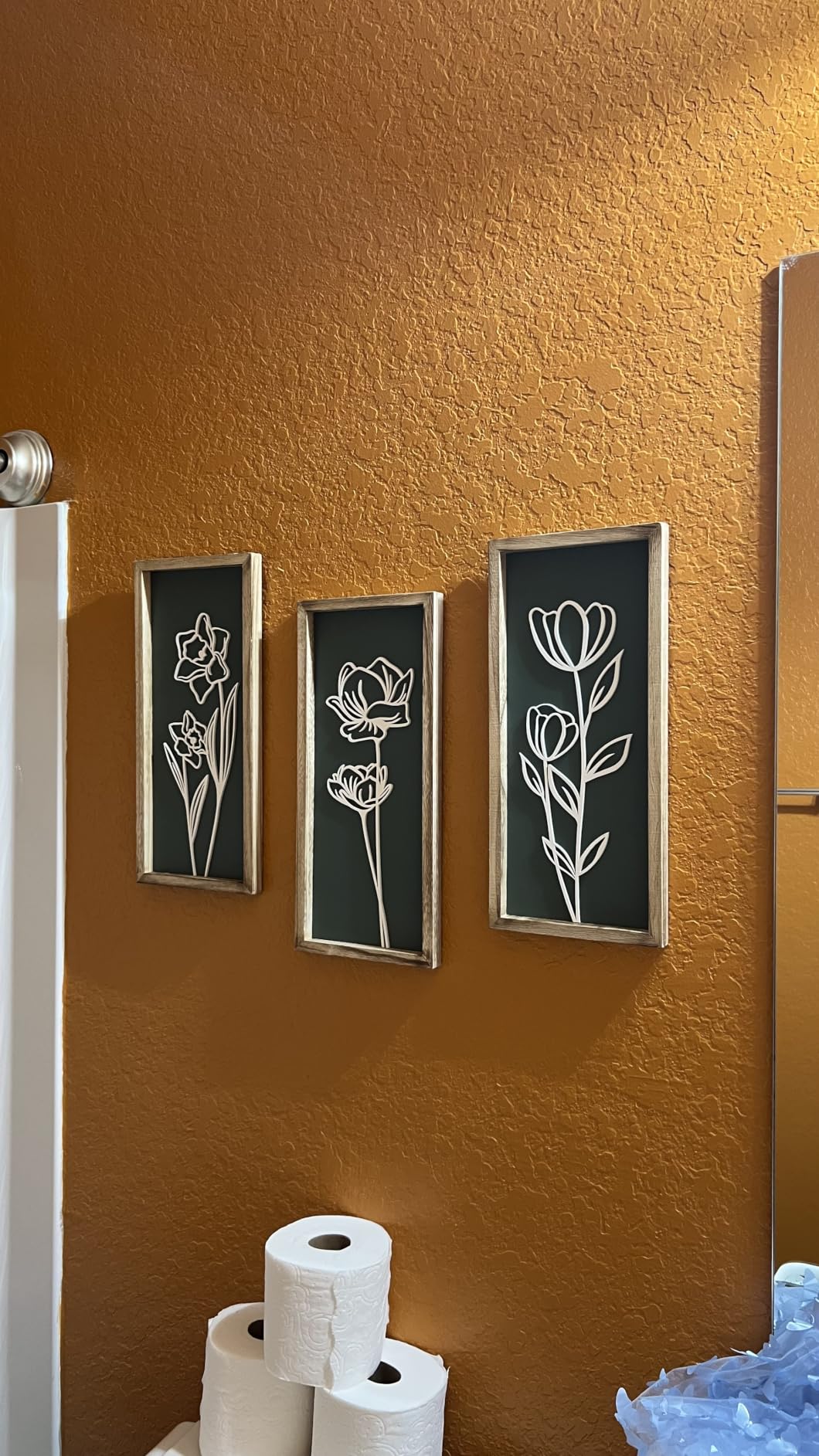 3D Wooden Floral Bathroom Wall Decor (Set of 4) Lightweight, Ready-to-Hang Framed Wall Art For Living Room, Bedroom, or Office - Premium Boho Botanical Farmhouse Decorations - Gift-Boxed customer photo 2