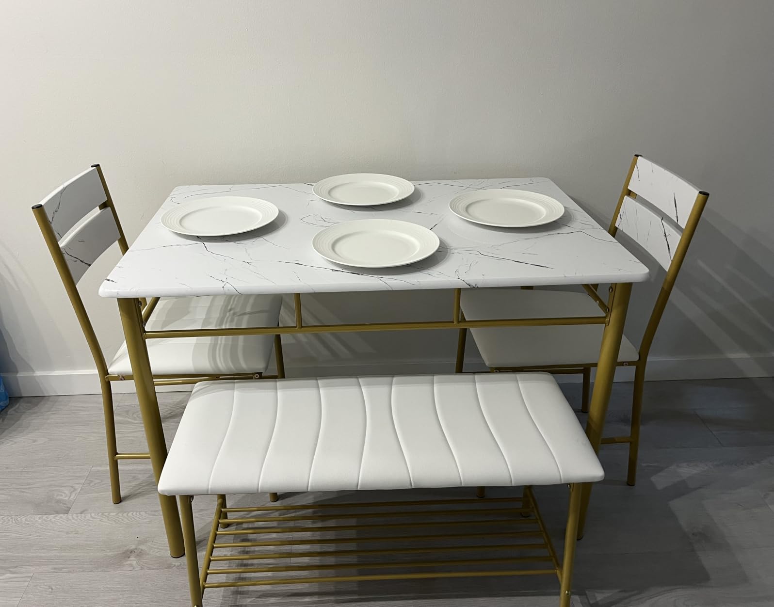 IRONCK Dining Table Set for 4, Kitchen Table with Upholstered Bench and 2 Chairs, Kitchen Table and Chairs Set for Small Space, Apartment, Gray customer photo 2