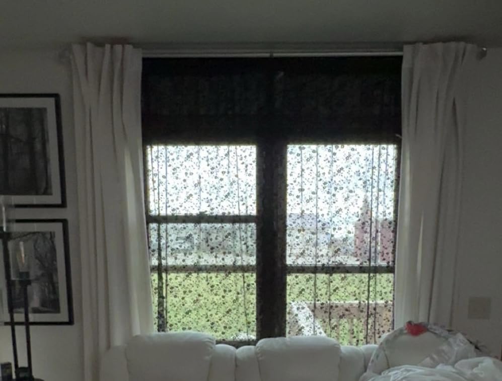 Anmao Vintage White Lace Curtains 84 Inches Long 2 Panels Set, Romantic Elegant Light Filtering Semi Sheer Floral Thick Lacy Curtain Drapes for Living Room and Bedroom, Each Panel 55W x 84L, Off White customer photo 1