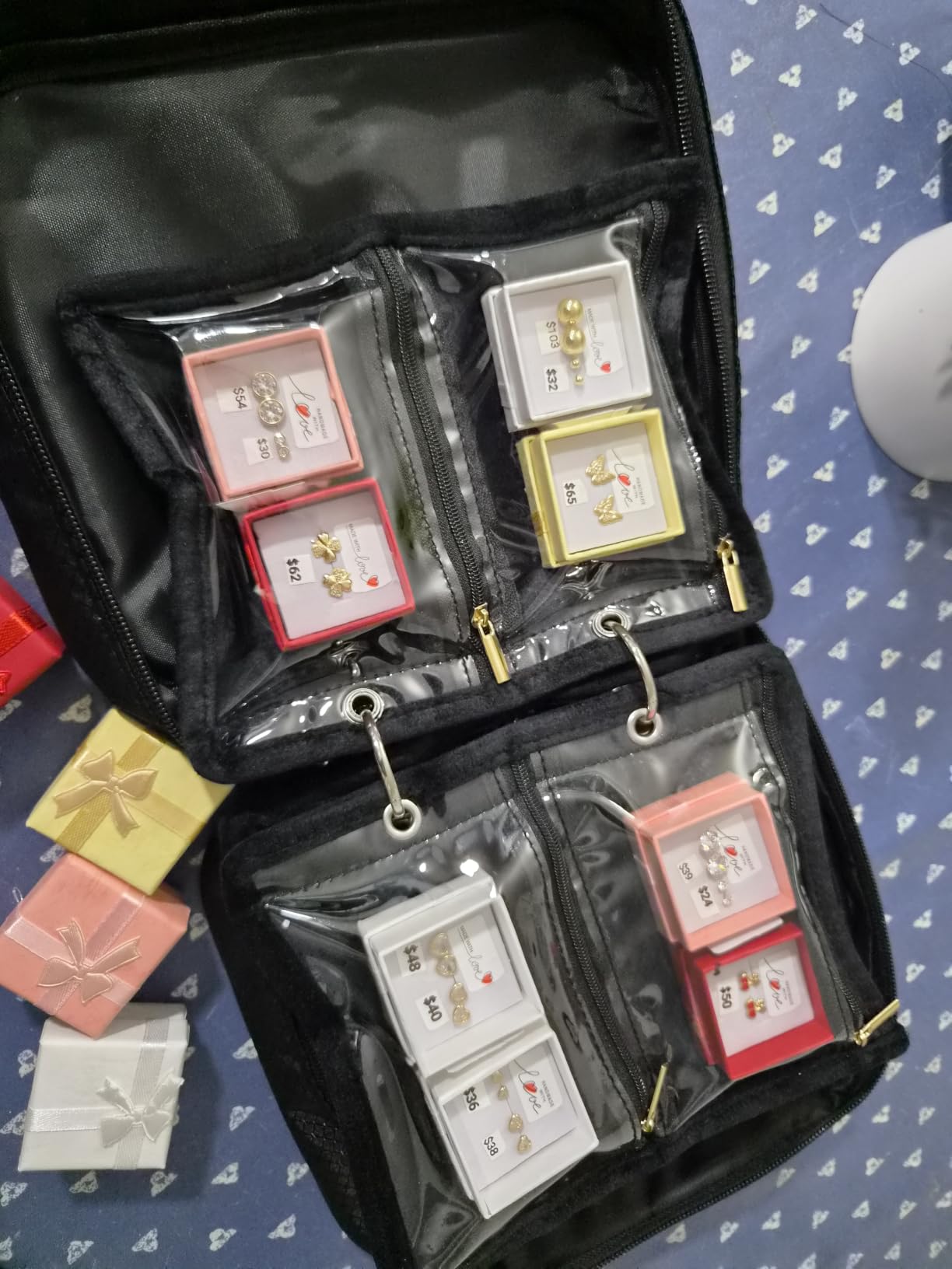 Travel Jewelry Organizer Case,Jewelry Bags for Traveling, Jewelry Binder with 24 Pcs Clear Zipper Velvet Pouches for Storing Earrings, Rings, Necklace, Bracelet, Watch (Beige) customer photo 2