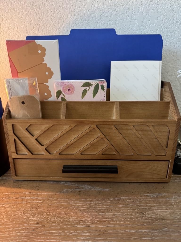 dreampossible Brown Wood Desk Organizer and Accessories with Drawer, Bill Mail Organizer and File Mail Holder for Office Supplies, Modern Desk Accessories & Workspace Organizers for Desk Organization customer photo 1