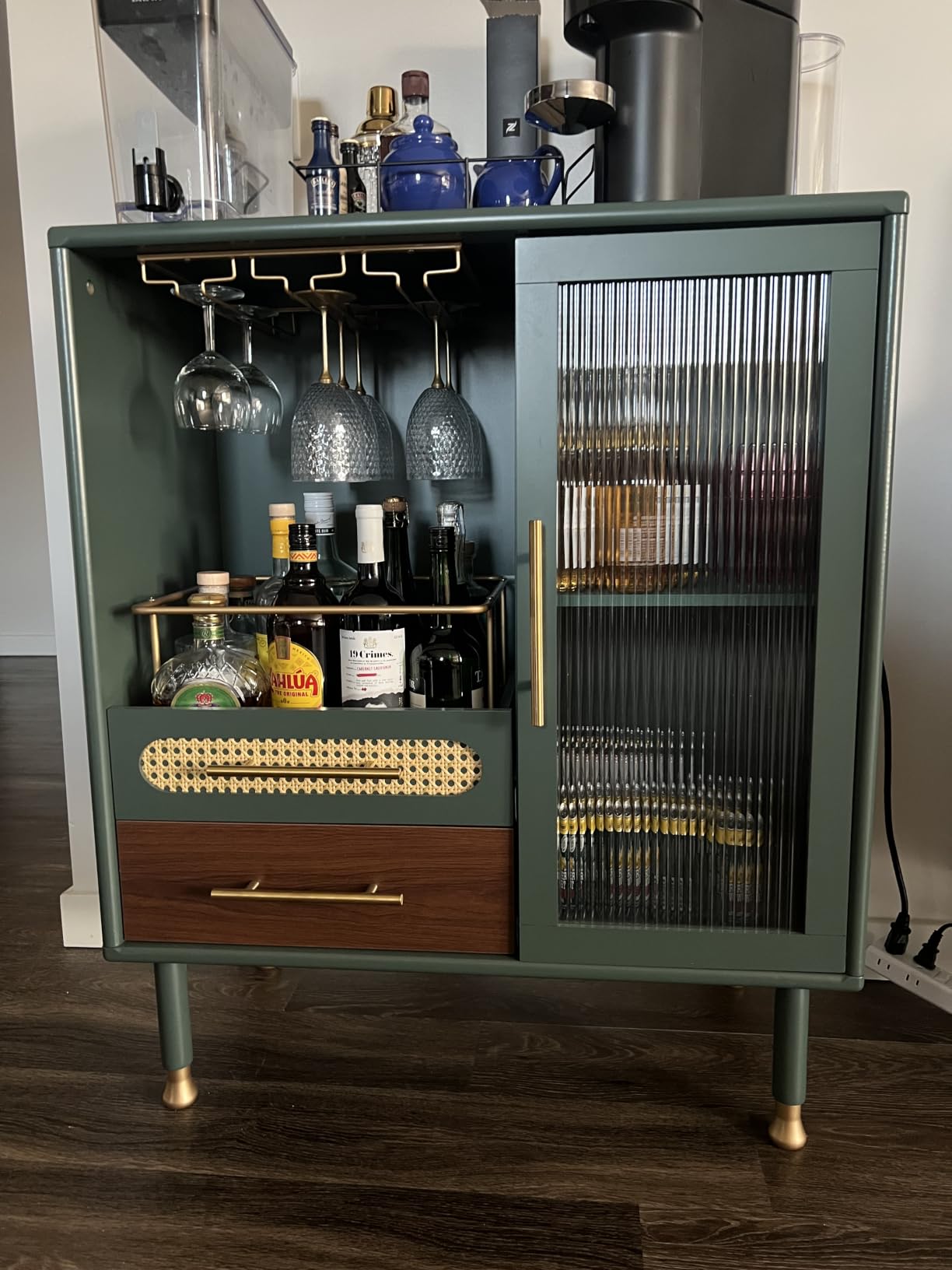 ARTPOWER Modern Coffee Bar Cabinet with Pull-Out Wine Storage, Green | Bar Cart with Wine Glass Rack and Drawers, Liquor Cabinet for Kitchen, Dining Room, Living Room customer photo 1