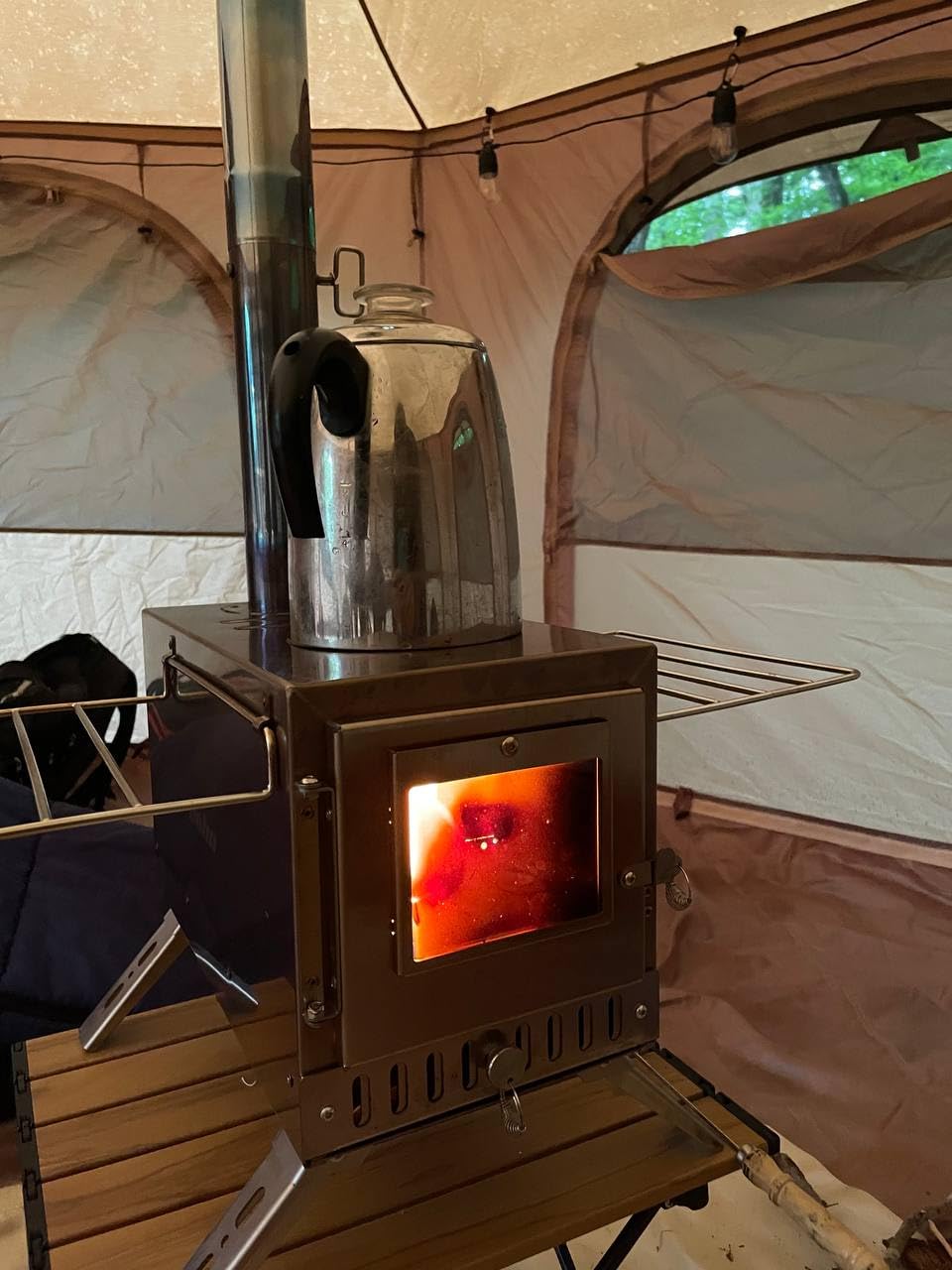 unho Stainless Hot Tent Stove Crack-Resistant Ceramic Glass Outdoor Camping | Tent Heater Camping Portable Wood Stove 6 Stainless Chimney Pipes for Heating & Cooking, Ice Fishing Winter Warmth customer photo 1
