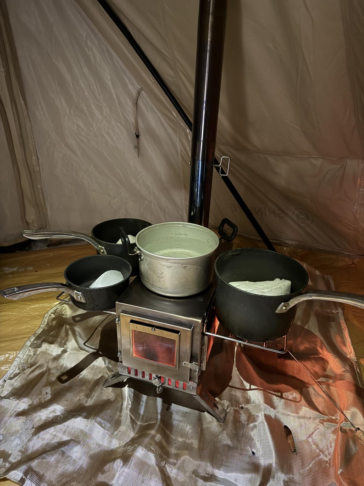 unho Stainless Hot Tent Stove Crack-Resistant Ceramic Glass Outdoor Camping | Tent Heater Camping Portable Wood Stove 6 Stainless Chimney Pipes for Heating & Cooking, Ice Fishing Winter Warmth customer photo 2